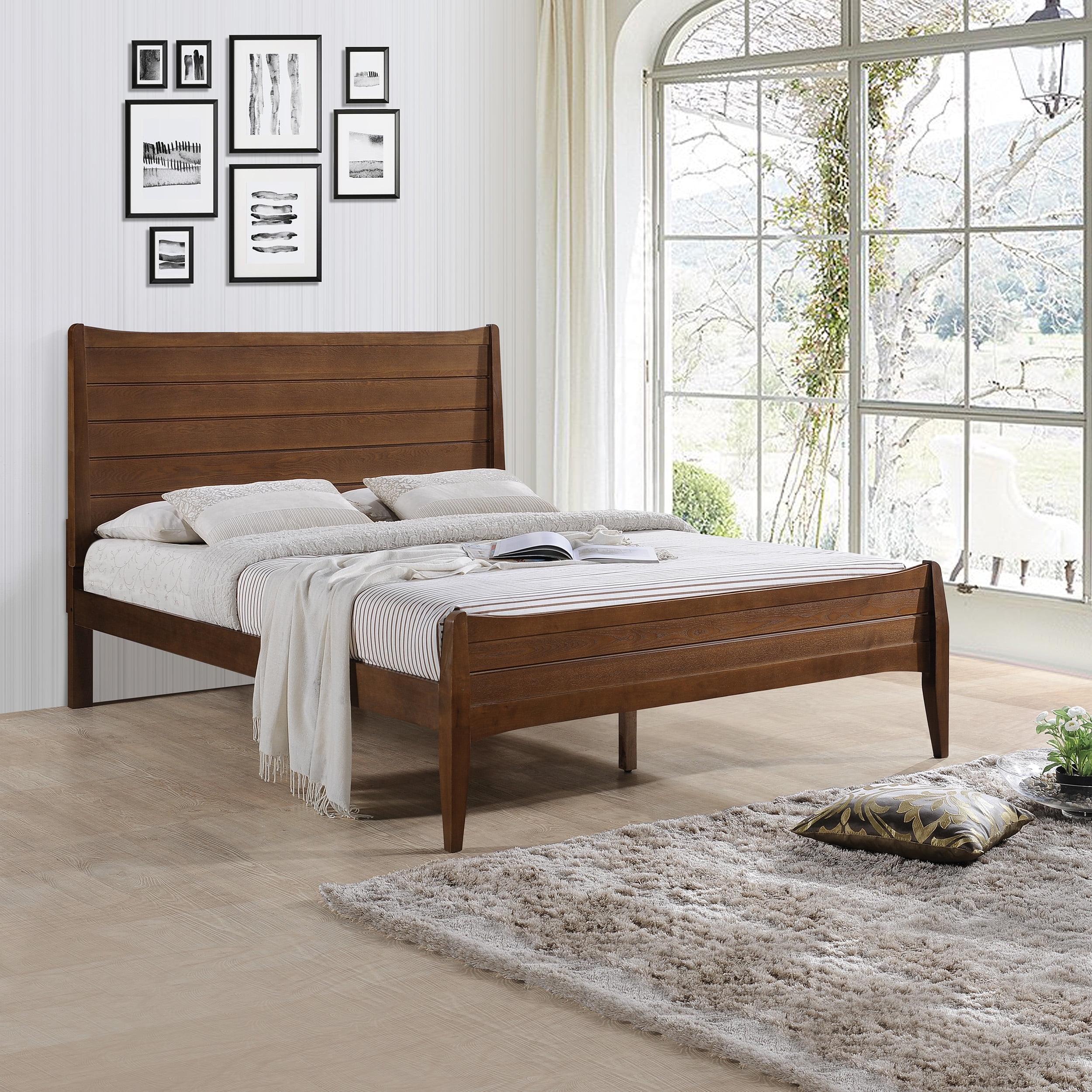 Rustic Gray Walnut Queen Bed with Horizontal Slat Headboard