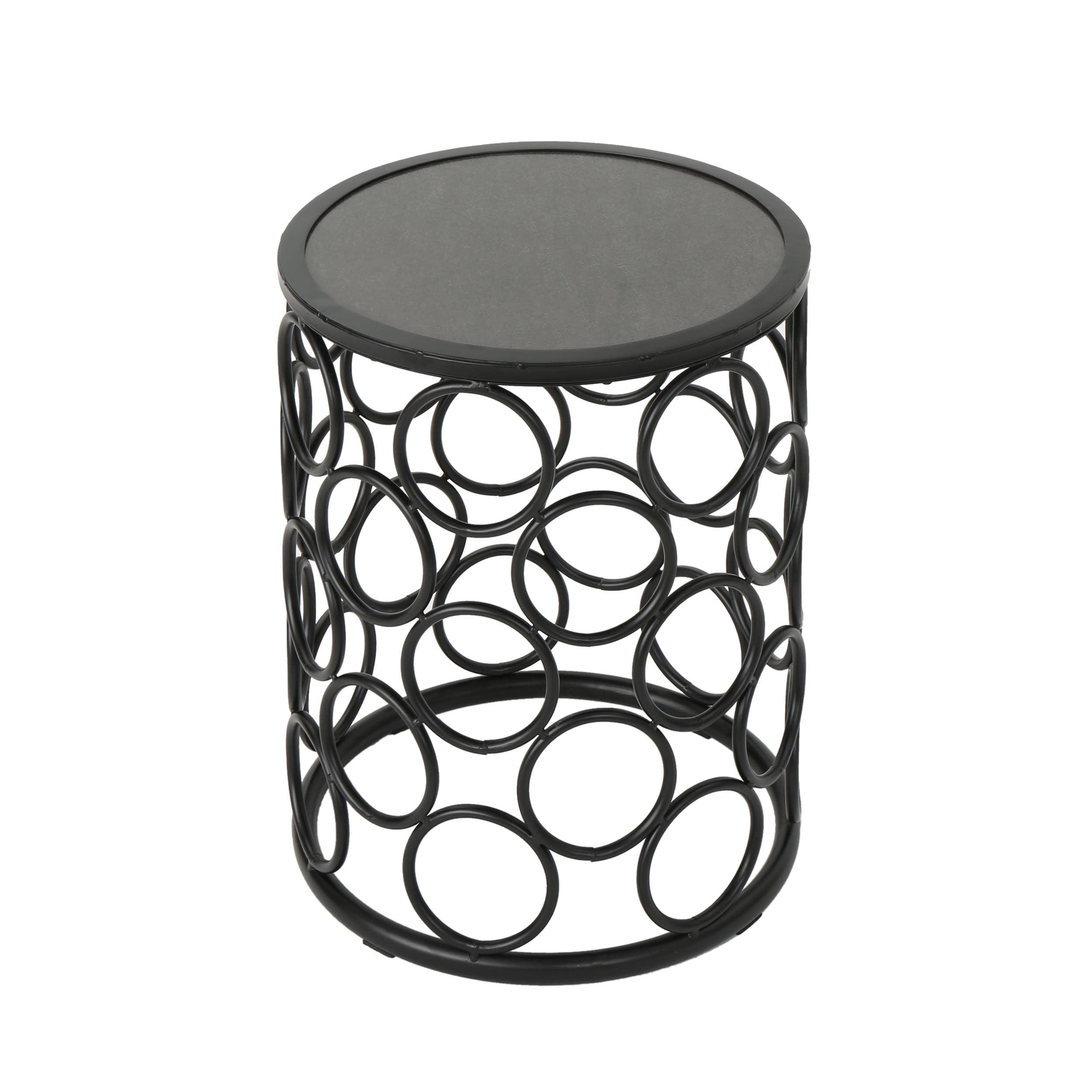 Beryl 16" Black Iron Frame with Grey Ceramic Tile Top Side Table