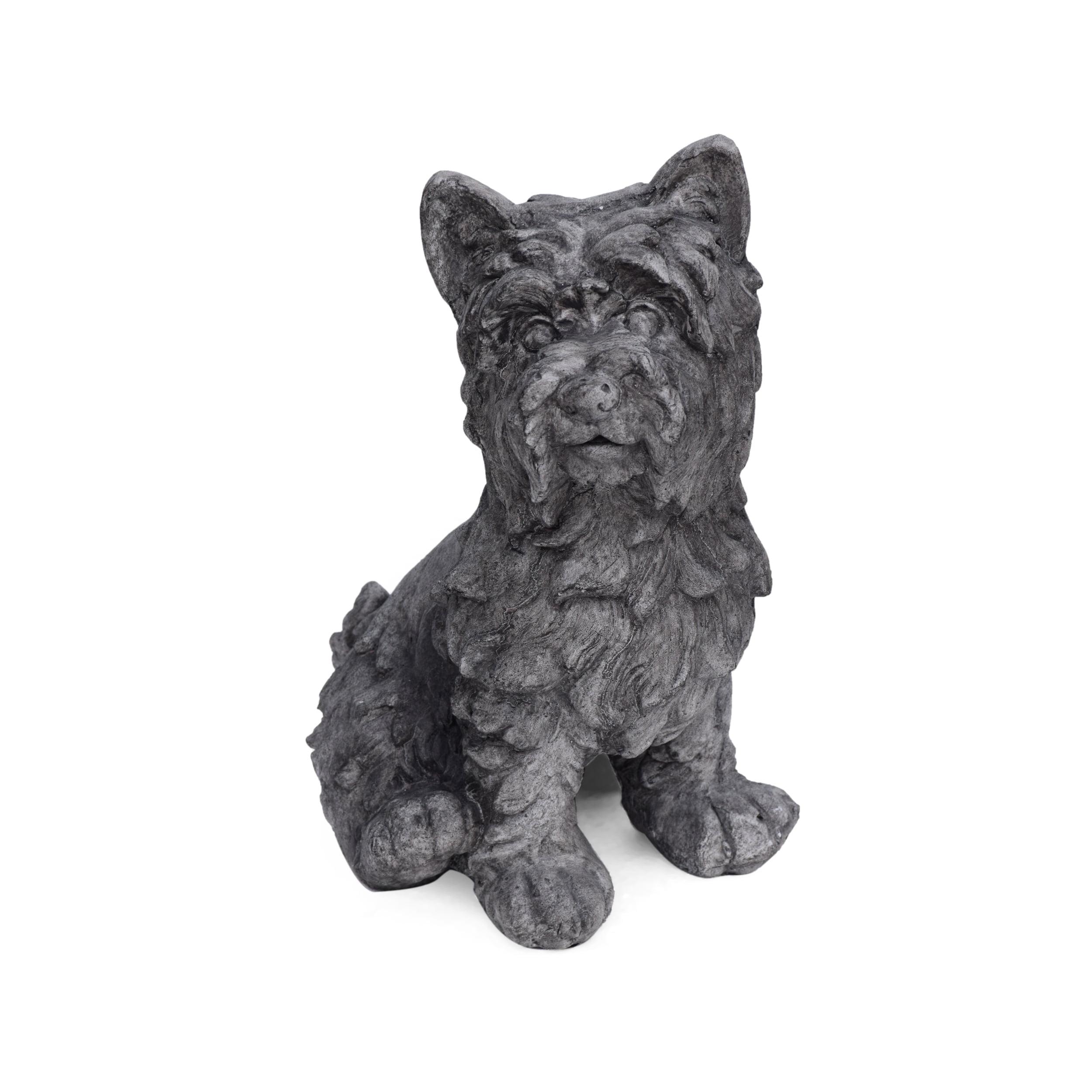 Antique Gray Cast Stone Terrier Dog Garden Statue