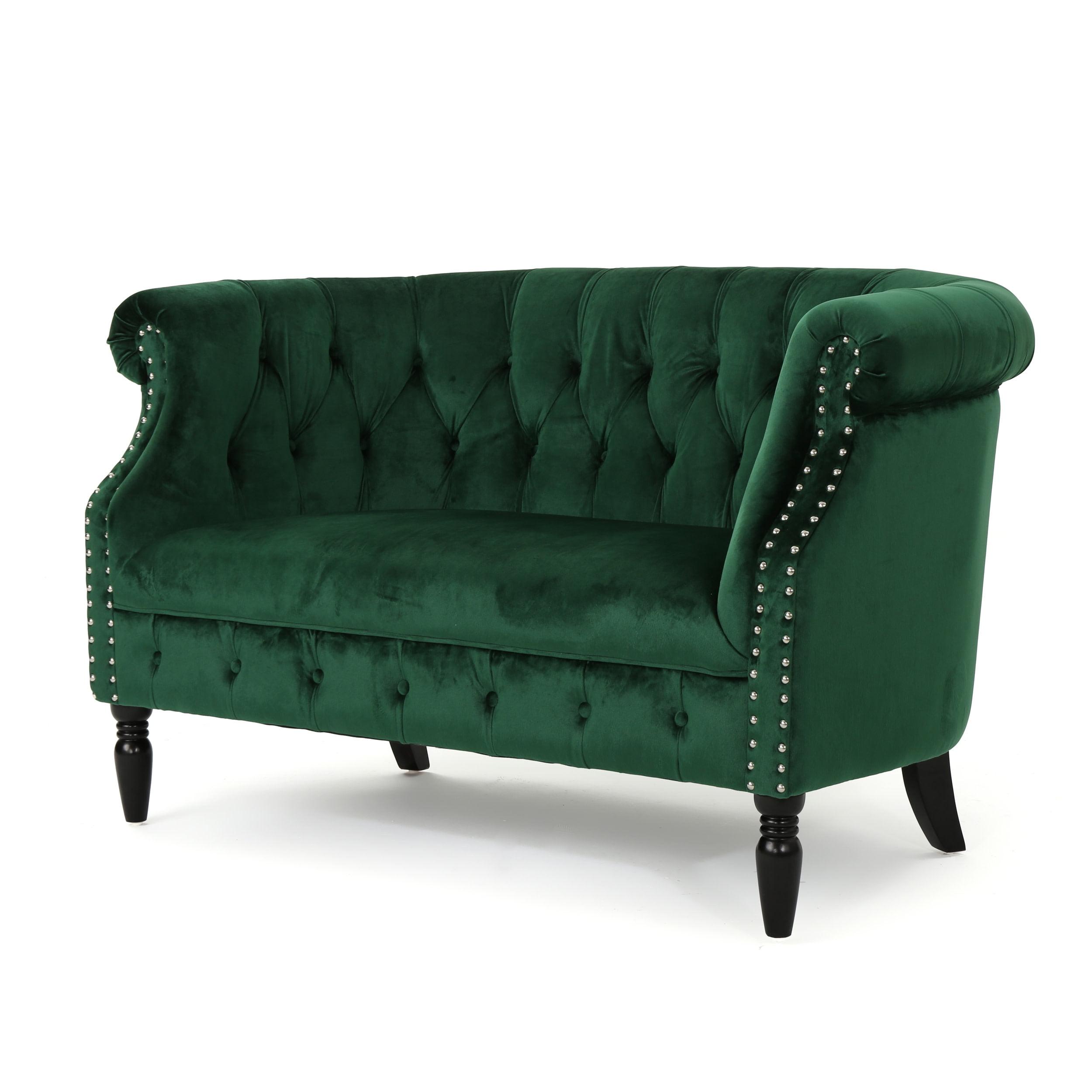 Christopher Knight Home Milani Velvet Tufted Scroll Arm Loveseat by  green