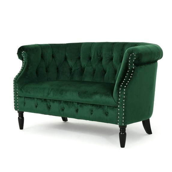 Christopher Knight Home Milani Velvet Tufted Scroll Arm Loveseat by  green