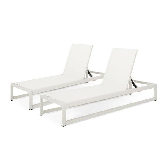 GDFStudio Camdyn Outdoor Mesh and Aluminum Armless Adjustable Chaise Lounges (Set of 2), White