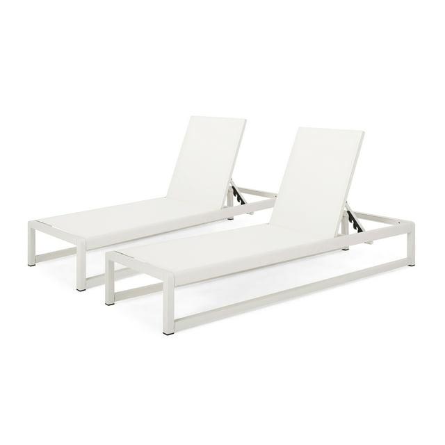 GDFStudio Camdyn Outdoor Mesh and Aluminum Armless Adjustable Chaise Lounges (Set of 2), White