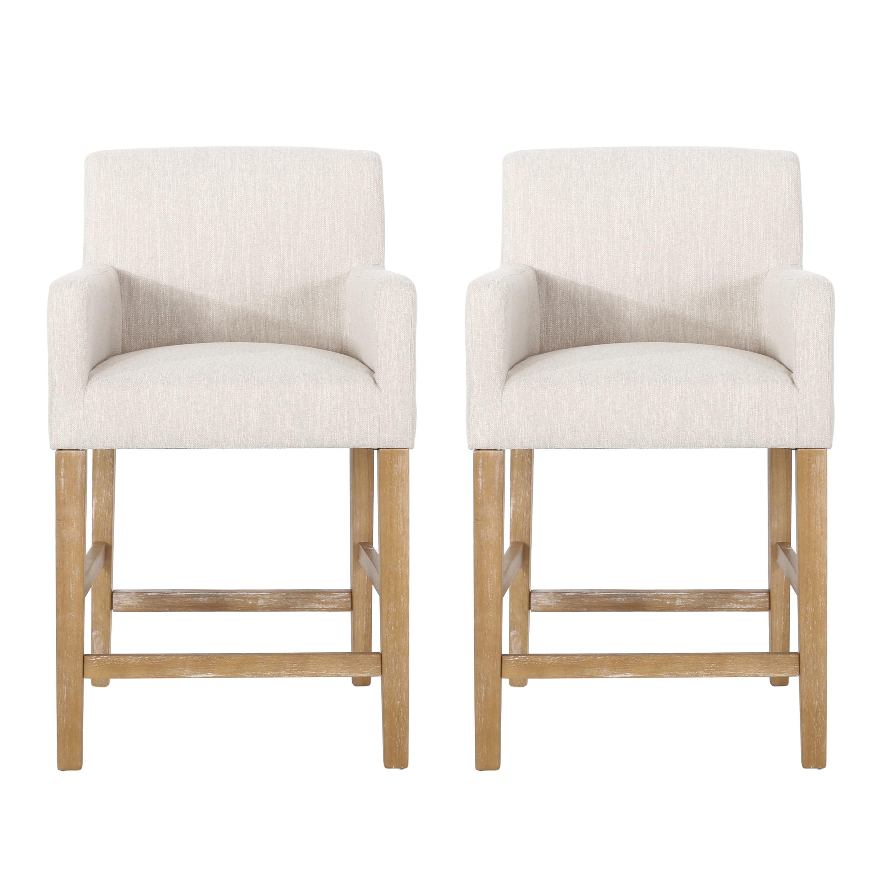 GDF Studio Chaparral Contemporary Fabric Upholstered Wood 26 inch Counter Stools, Set of 2, Beige and Weathered Natural