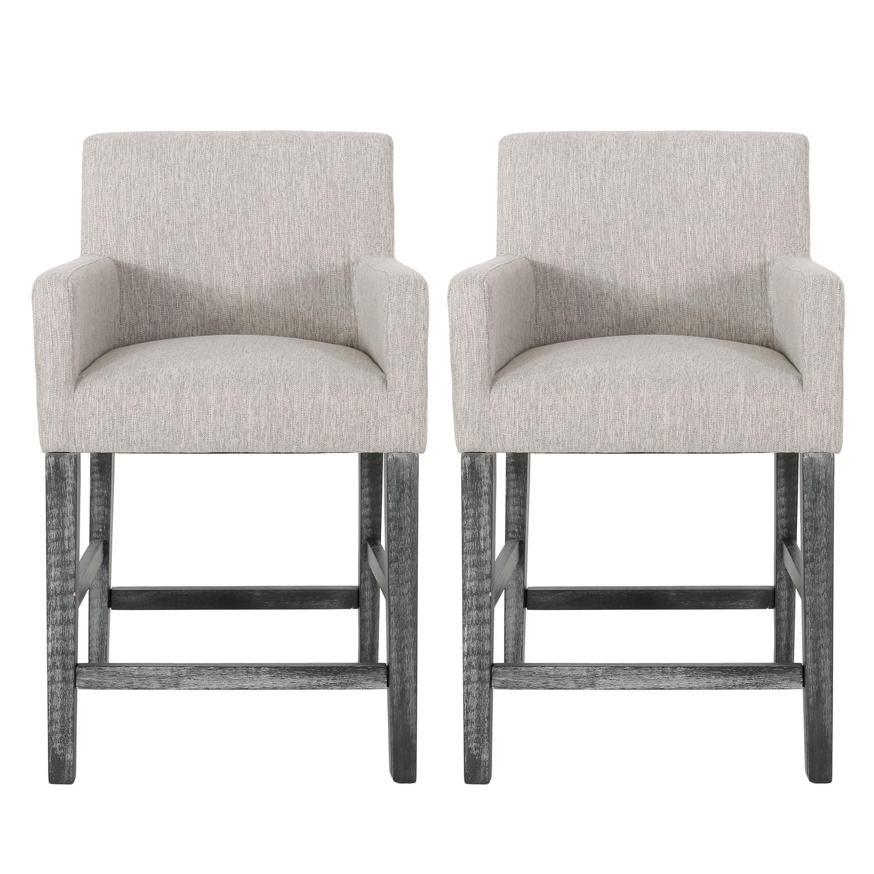 Christopher Knight Home Chaparral Contemporary Fabric Upholstered Wood 26 inch Counter Stools (Set of 2), Light Gray and Gray