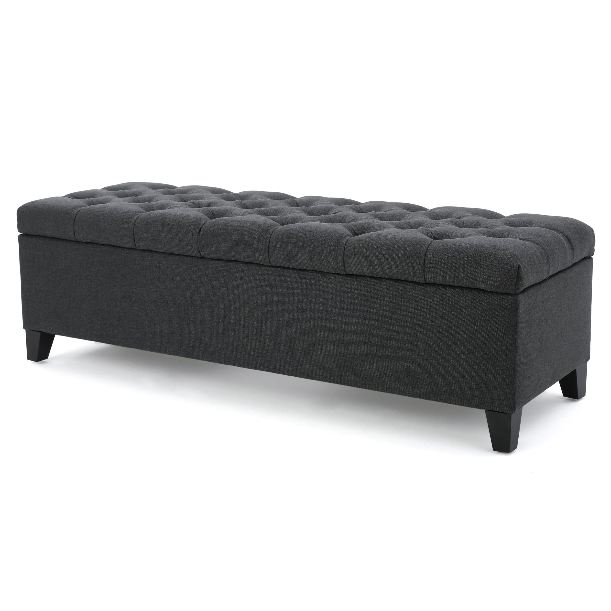 Charleston Dark Gray Tufted Fabric Storage Ottoman Bench