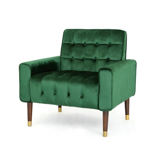 Bourchier Modern Glam Velvet Armchair Green - Christopher Knight Home: Upholstered Polyester, Plywood Frame