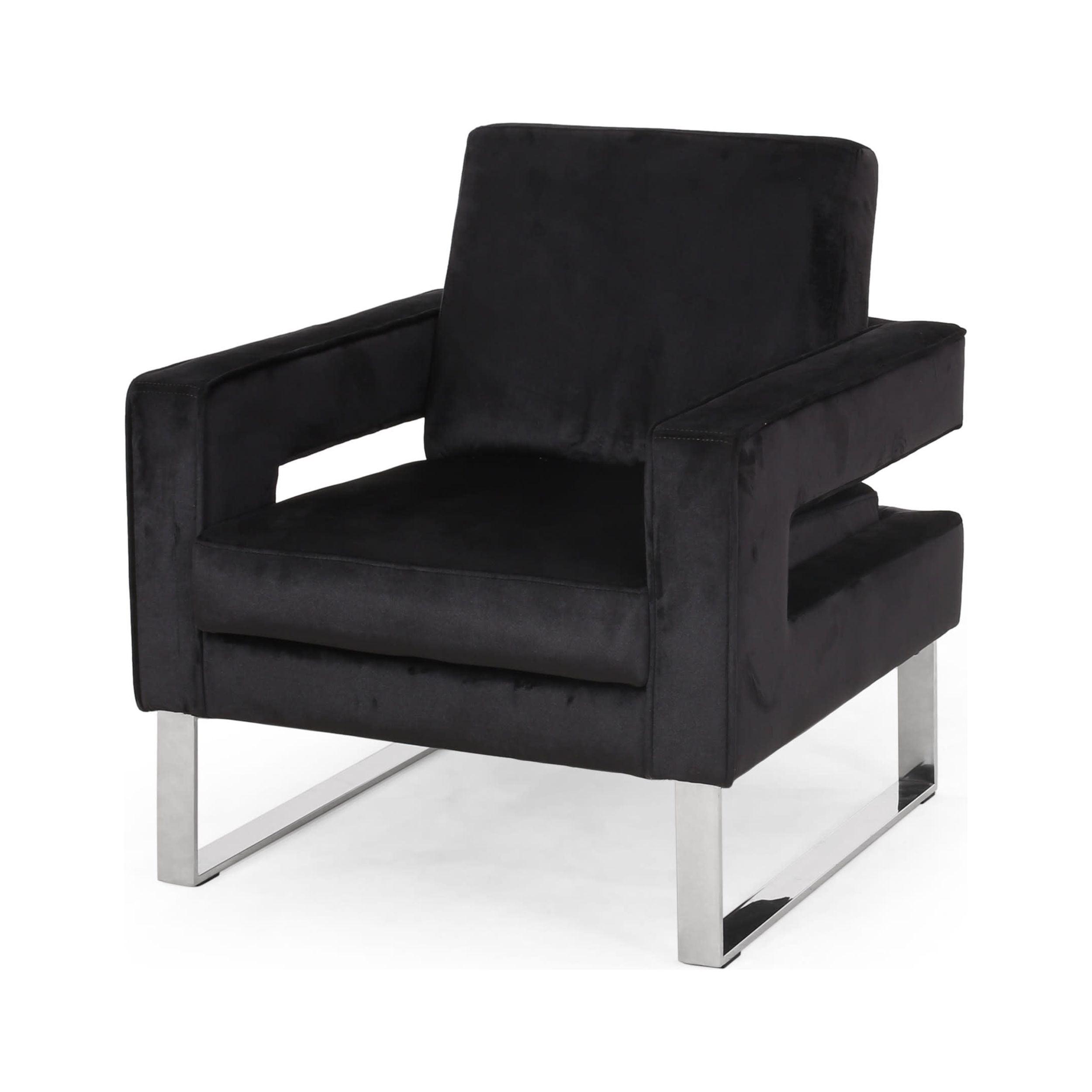 Sleek Modern Glam Velvet Club Chair with Geometric Cutouts, Black and Silver