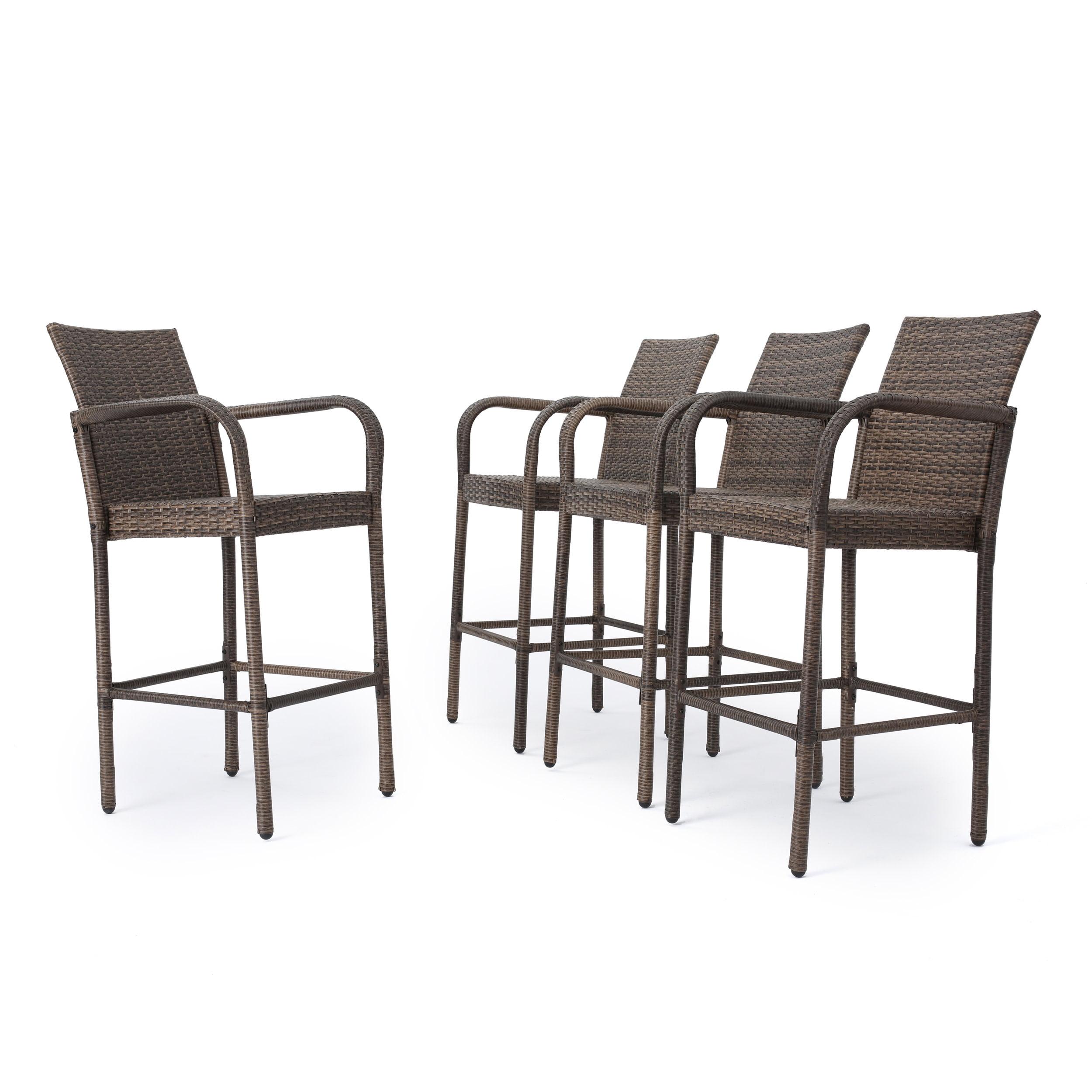 Delfina 2pk Wicker Barstool - Mix Mocha - Christopher Knight Home: UV & Weather-Resistant, Powder-Coated Frame