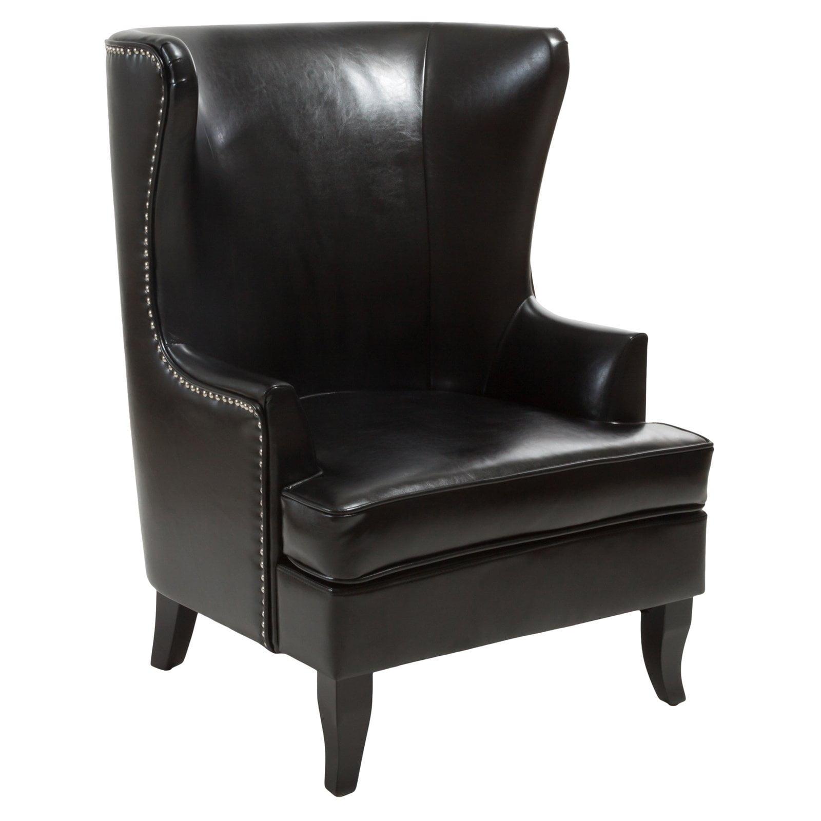 Canterburry High-Back Black Leather Wingback Club Chair