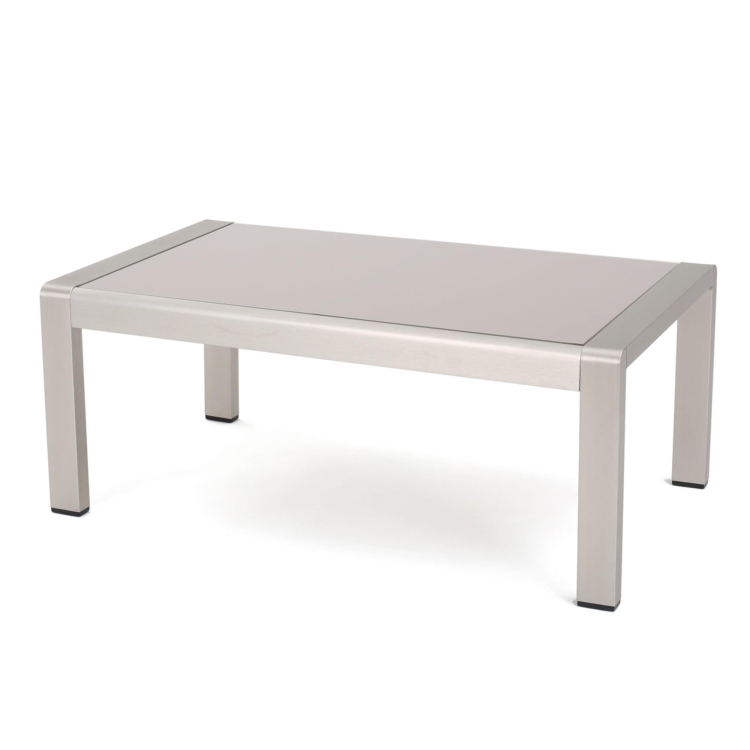 Cape Coral Rectangle Aluminum Coffee Table with Glass Top Silver - Christopher Knight Home: Weather-Resistant, for Patio Use