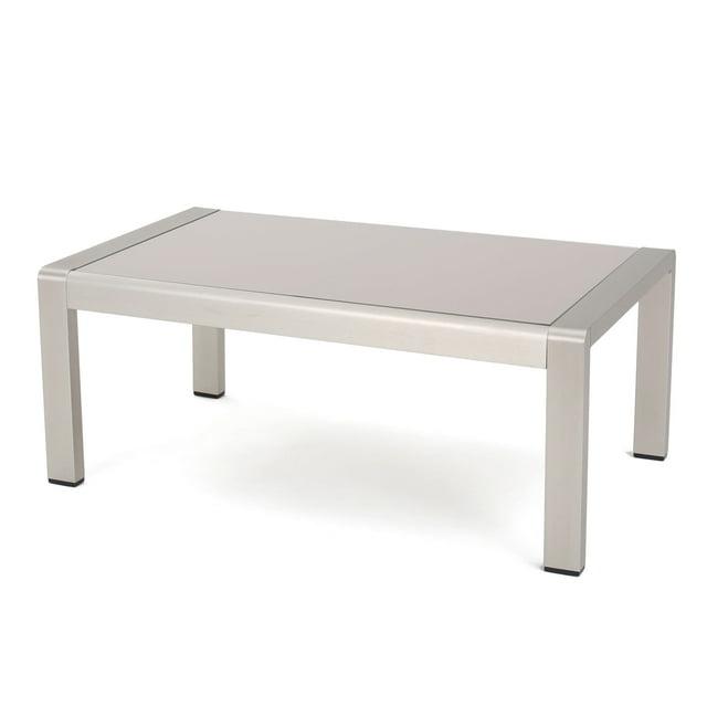 Cape Coral Rectangle Aluminum Coffee Table with Glass Top Silver - Christopher Knight Home: Weather-Resistant, for Patio Use