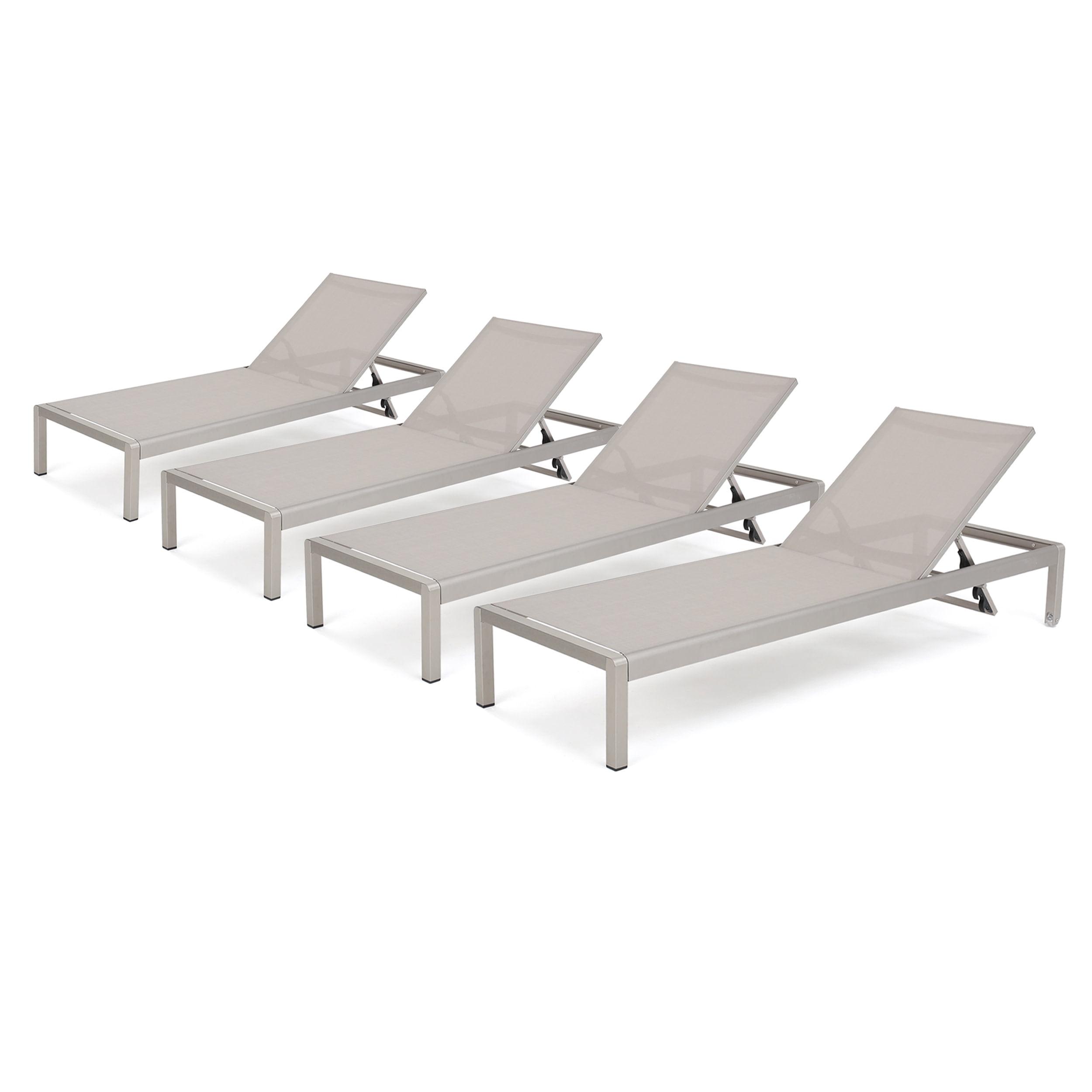 GDFStudio Cape Coral Outdoor Mesh and Aluminum Armless Adjustable Chaise Lounges (Set of 4), Gray/Siver