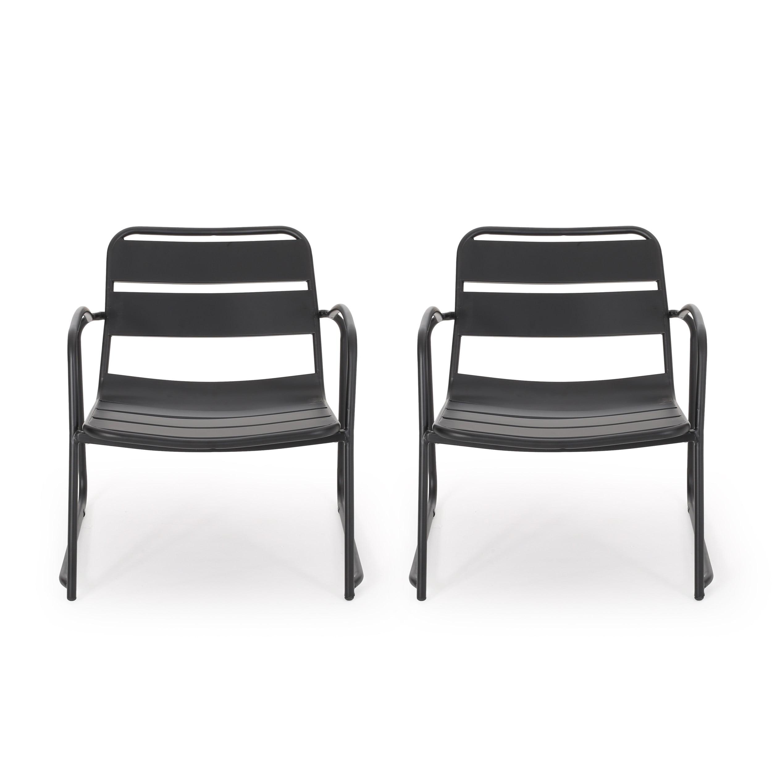 Noble House Cowan Outdoor Dining Chair in Matte Black (Set of 2)