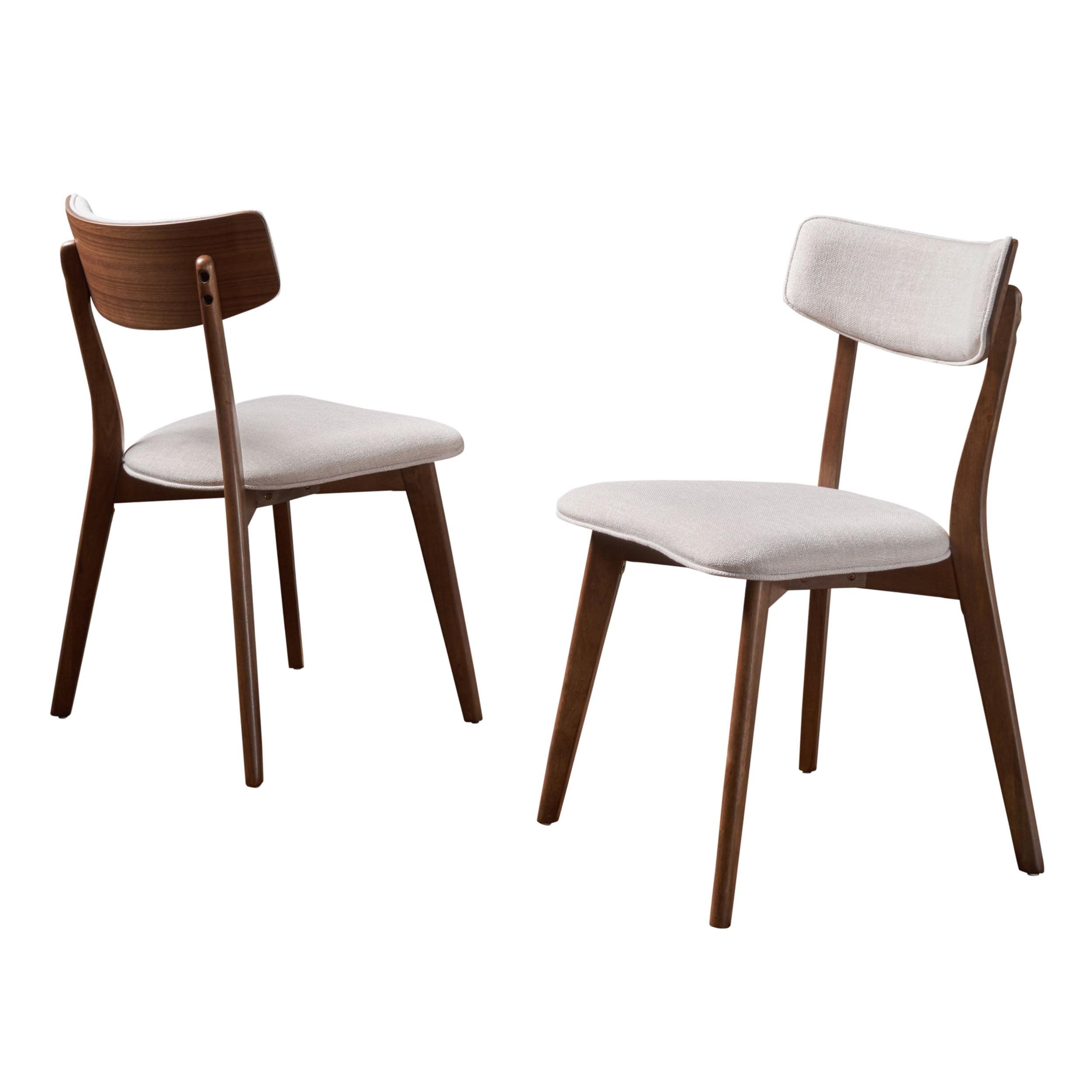 GDF Studio Crystal Mid Century Modern Fabric Upholstered Dining Chairs, Set of 2, Light Beige and Walnut