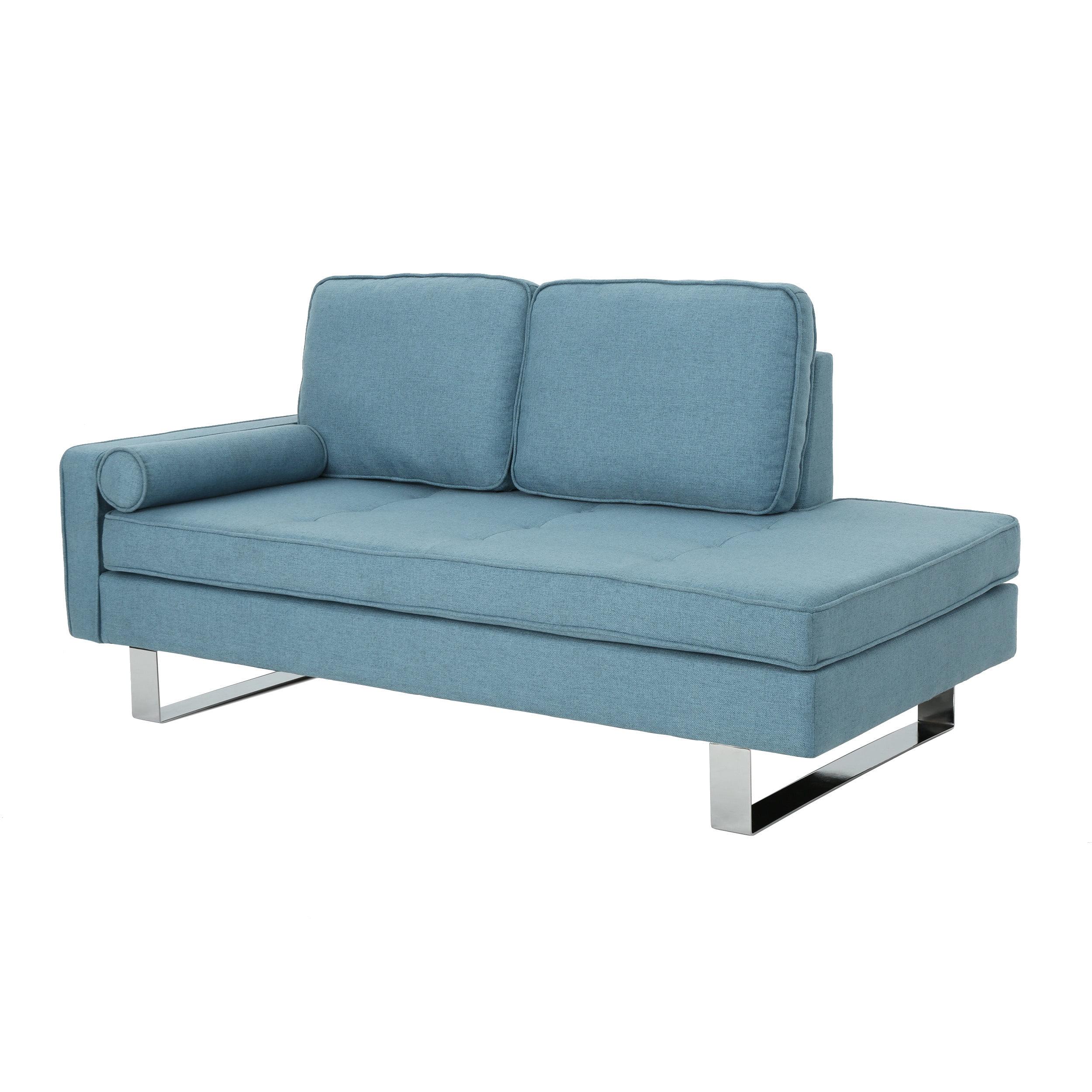 Damas Modern Deep Seating Fabric Chaise Lounge, Blue and Silver