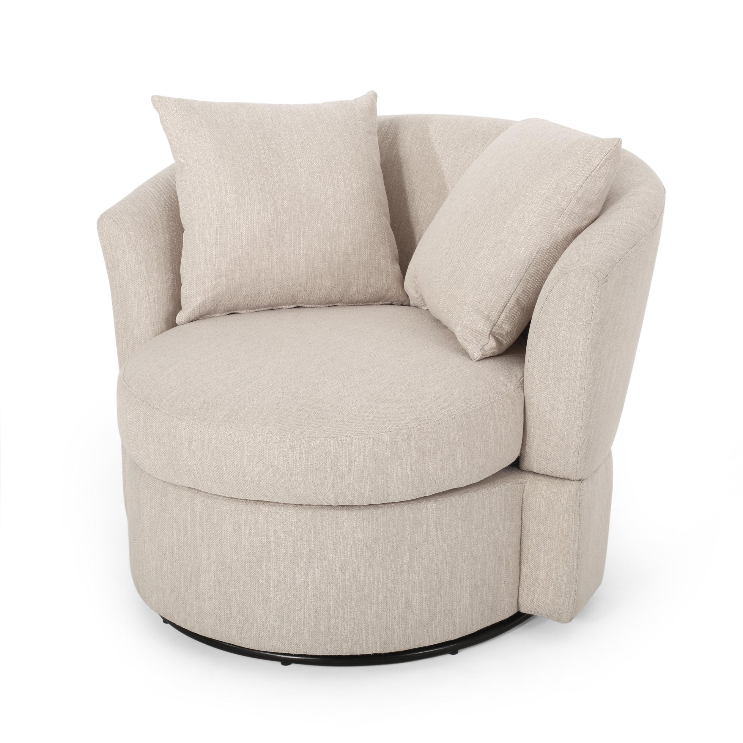 Sleek Black and Beige Polyester Barrel Swivel Club Chair