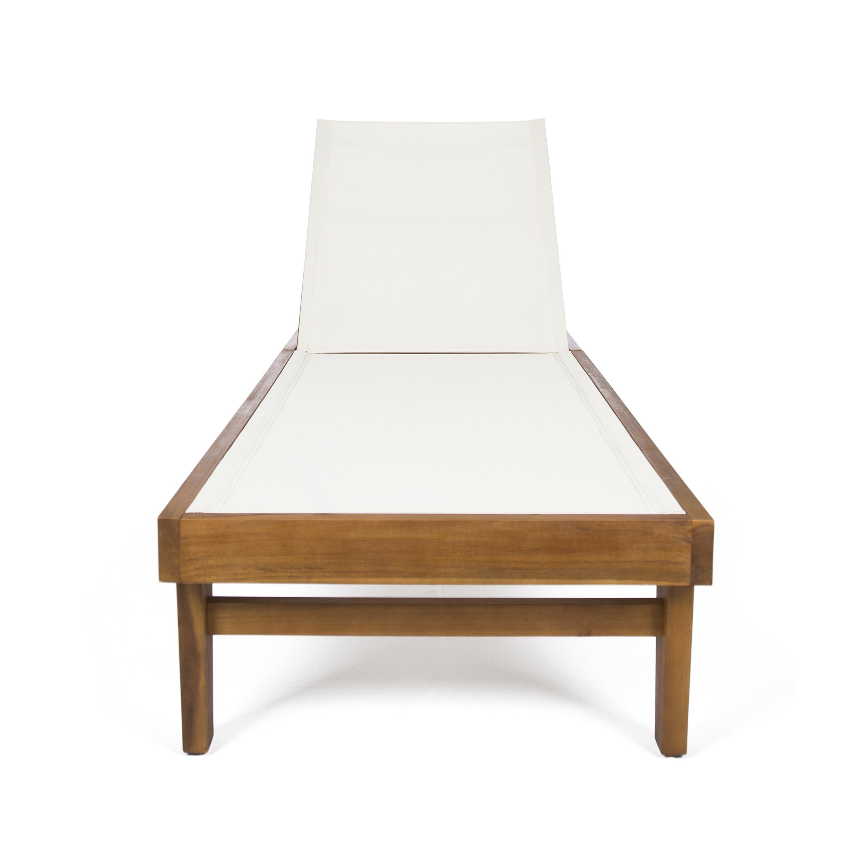 Teak and White Mesh Outdoor Adjustable Chaise Lounge