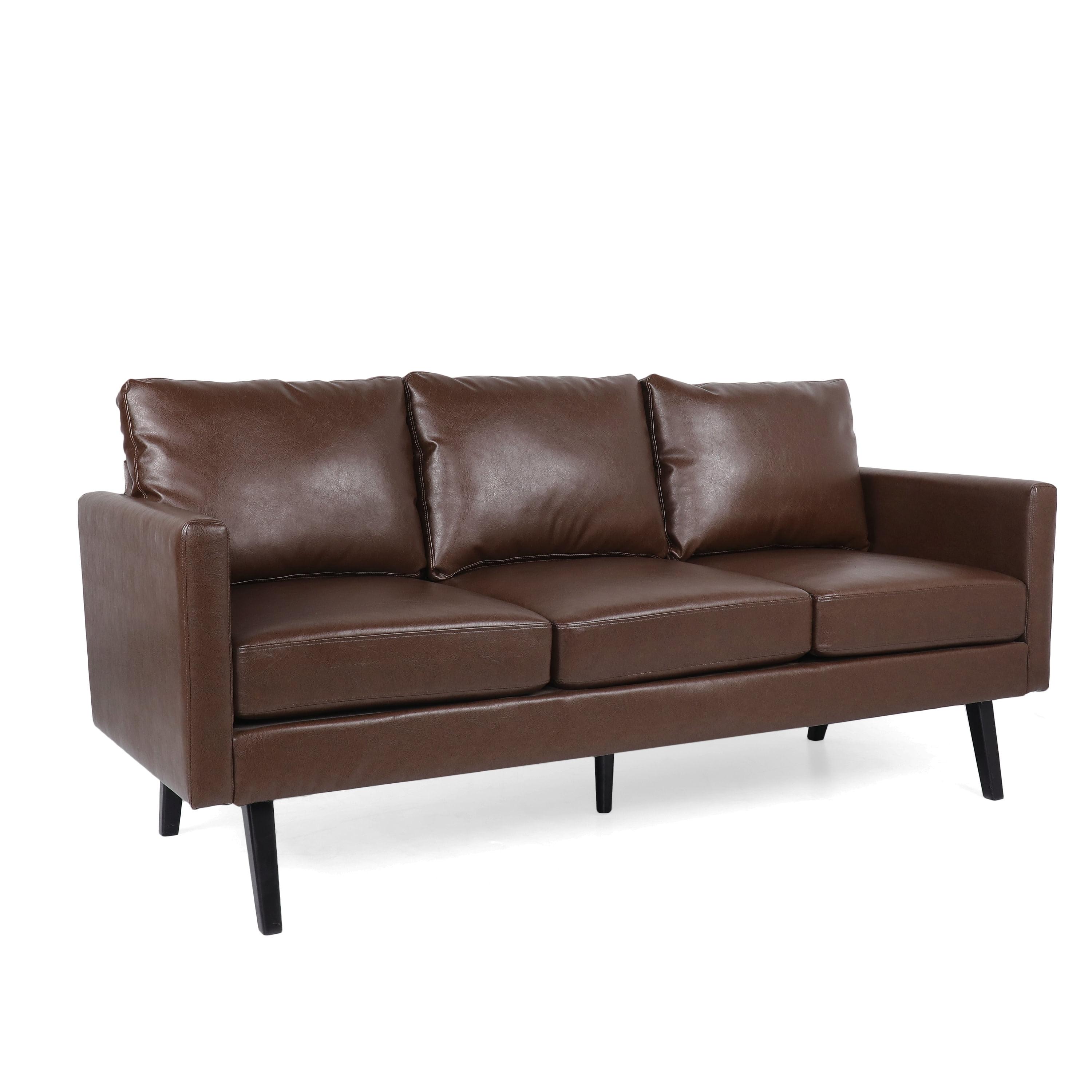 GDF Studio Dowd Mid Century Modern Faux Leather 3 Seater Sofa, Dark Brown