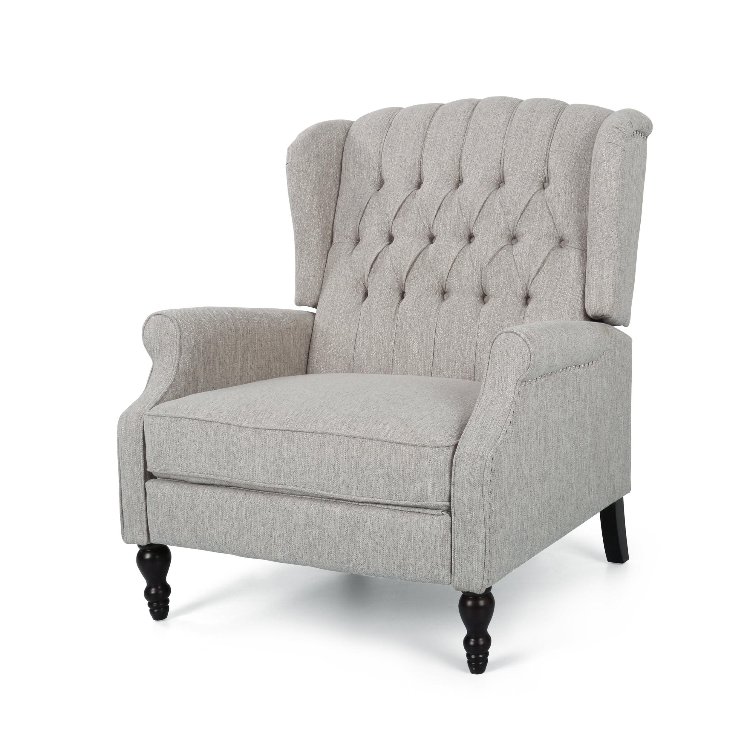 Salome Light Gray Oversized Tufted Wingback Recliner with Wooden Legs