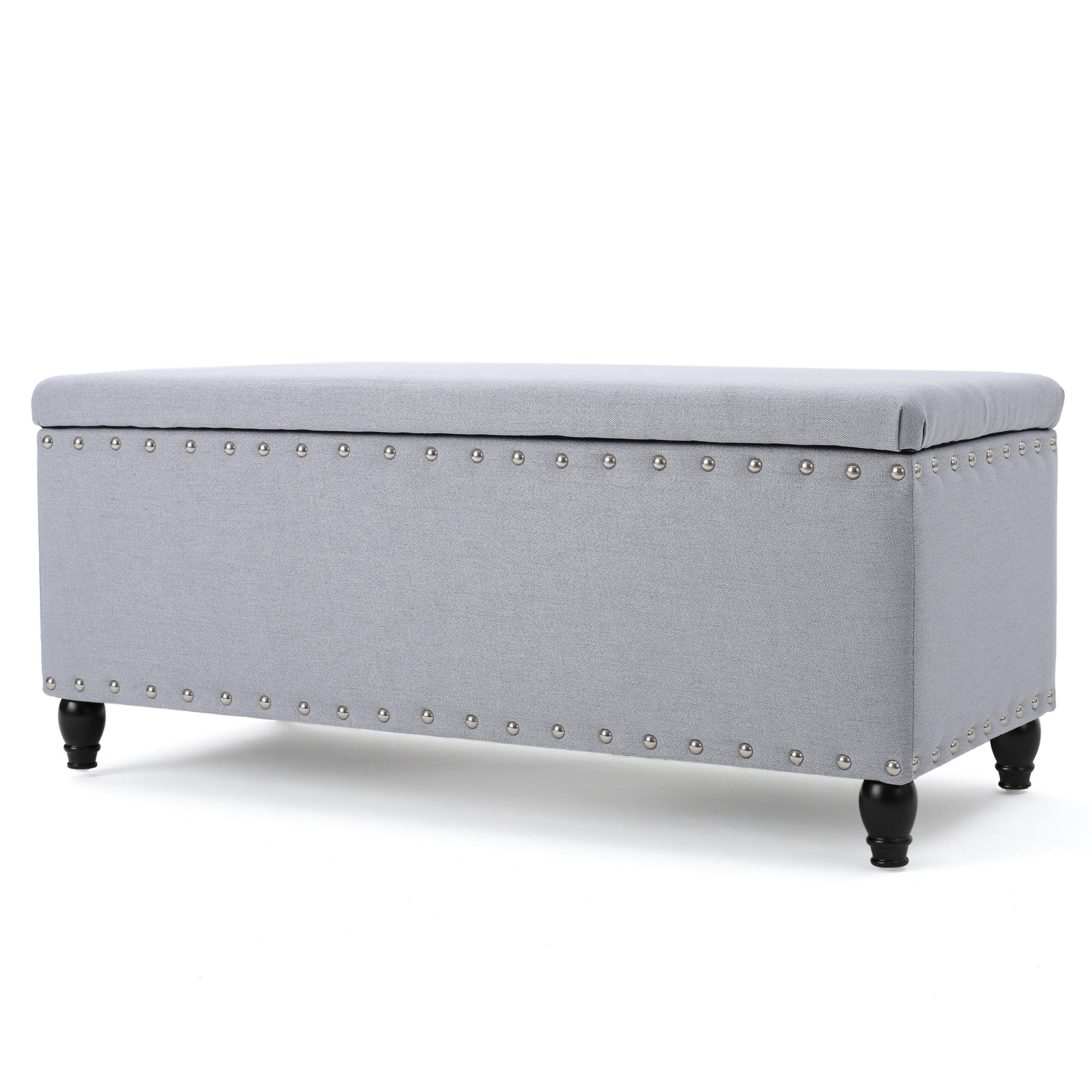 Contemporary Birch and Polyester Storage Ottoman in Light Grey