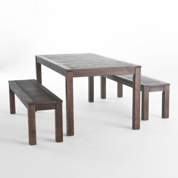 Manila 3pc Acacia Wood Picnic Set Dark Brown - Christopher Knight Home: Weather-Resistant Patio Set