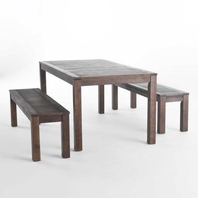 Manila 3pc Acacia Wood Picnic Set Dark Brown - Christopher Knight Home: Weather-Resistant Patio Set