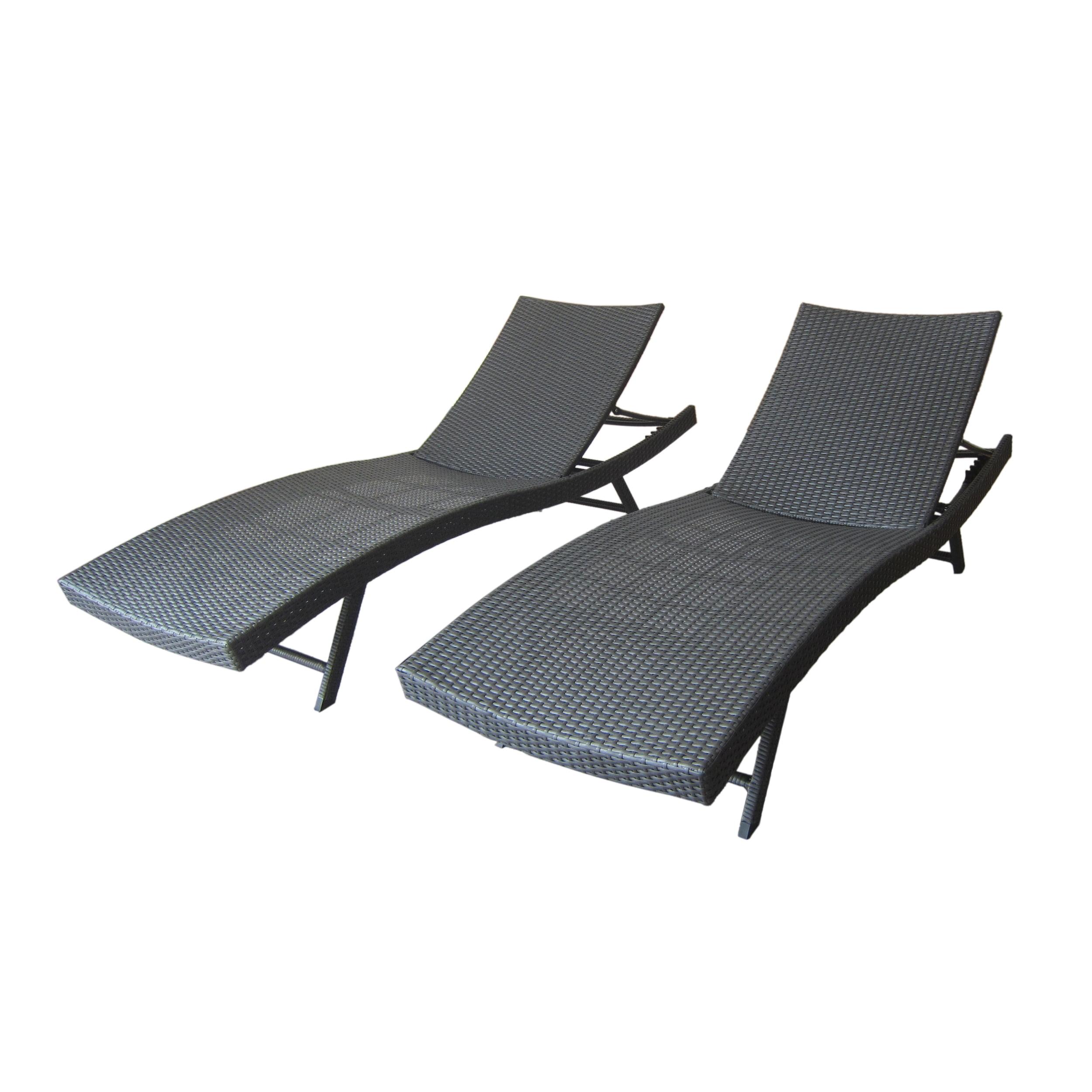 Kauai 2pc Wicker Chaise Lounge Set - Gray - Christopher Knight Home: Patio Furniture, Weather-Resistant Iron Frame