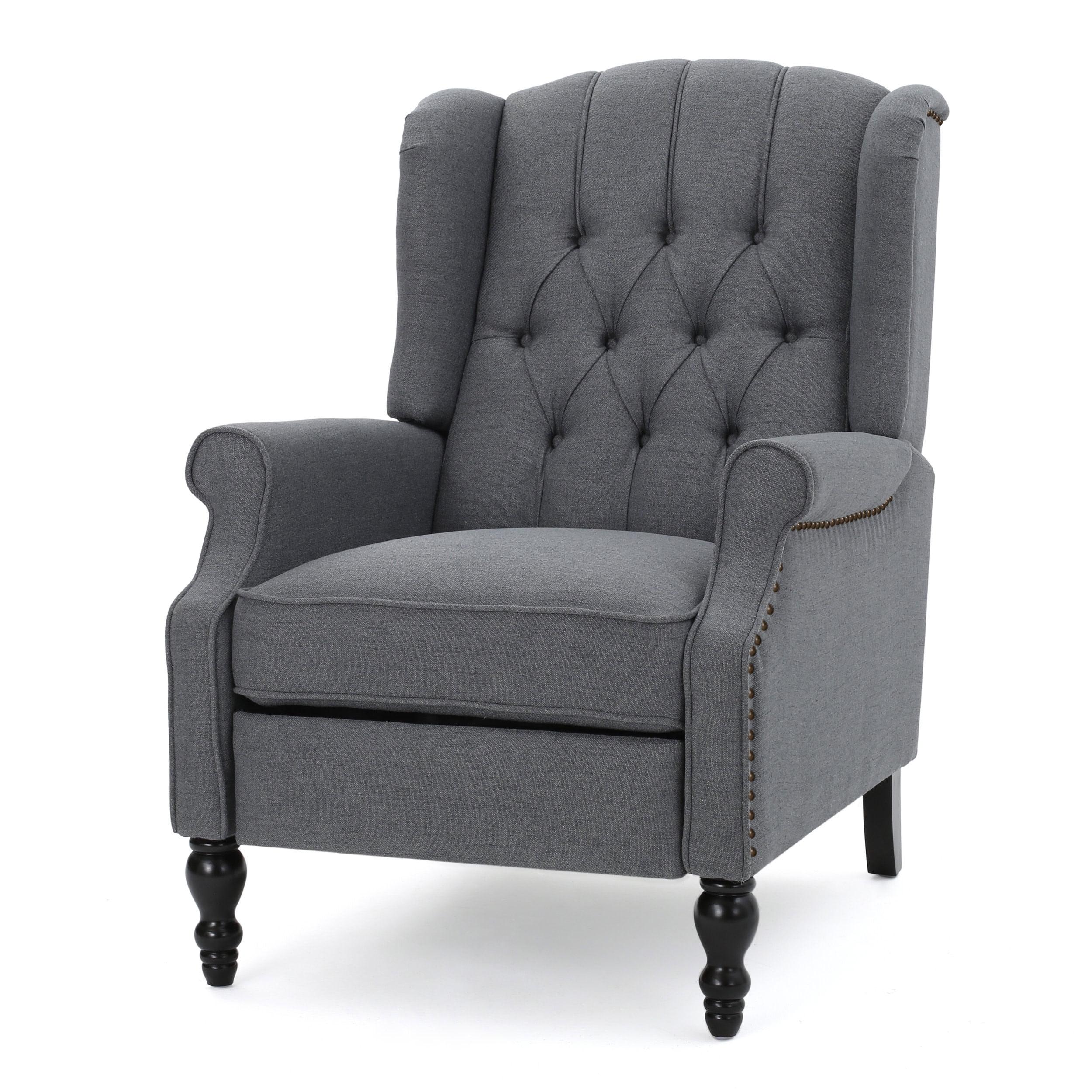 Charcoal Wingback Pushback Recliner with Button-Tufted Accents