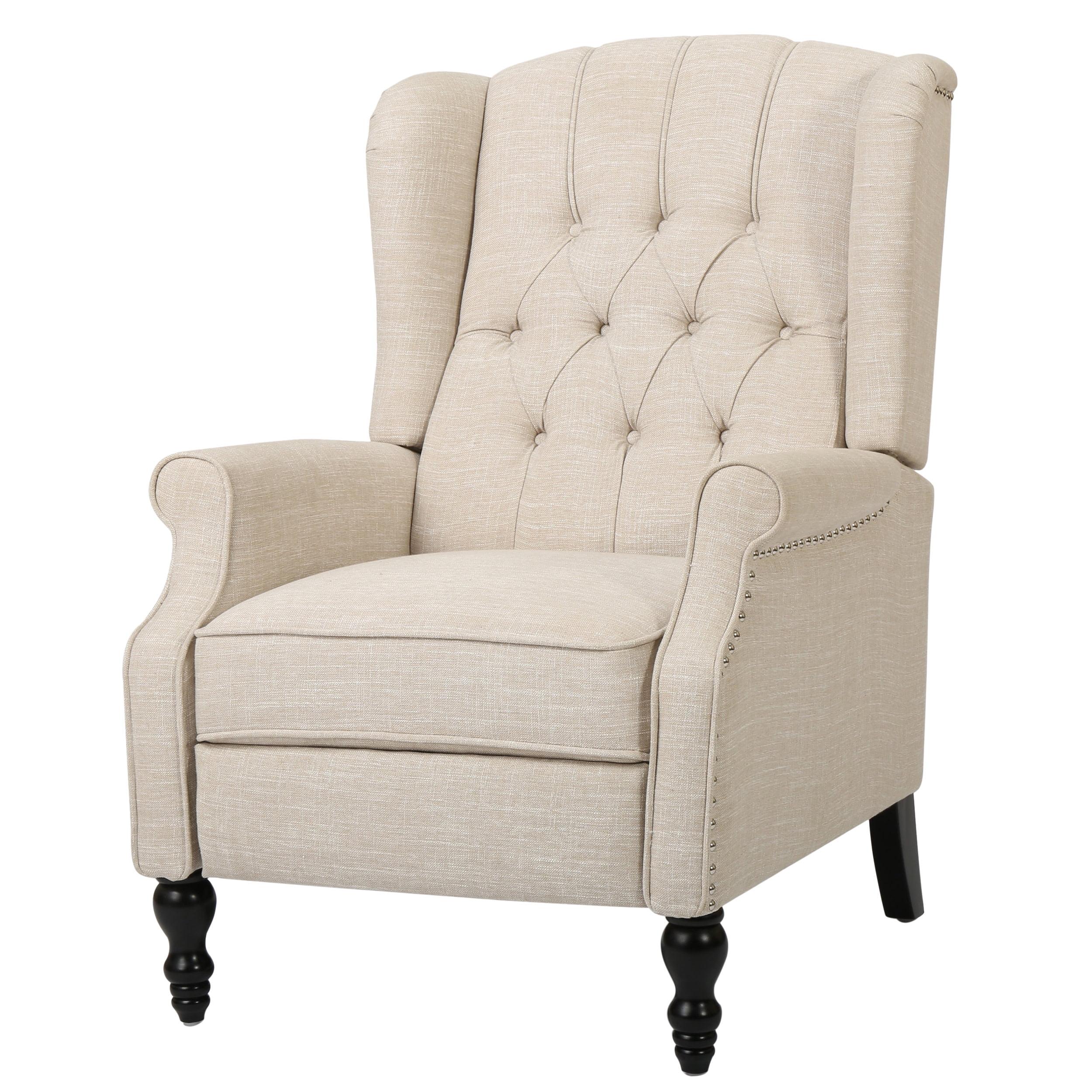 Walter Light Beige Fabric Recliner Club Chair - Christopher Knight Home: Elegant Tufted Wingback, Nailhead Trim, Polyester Upholstery