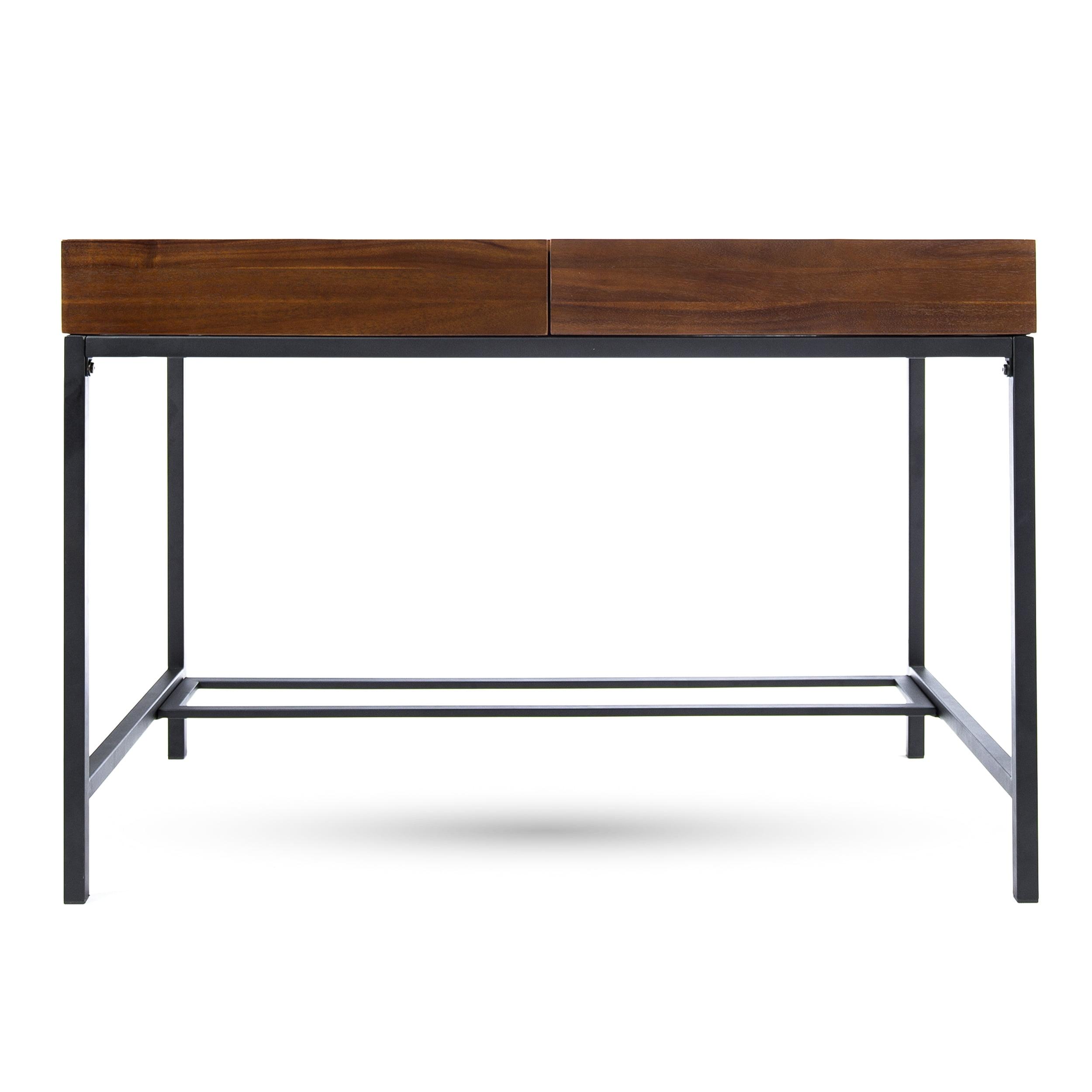 GDFStudio Lombok Industrial Acacia Wood Storage Desk, Dark Oak