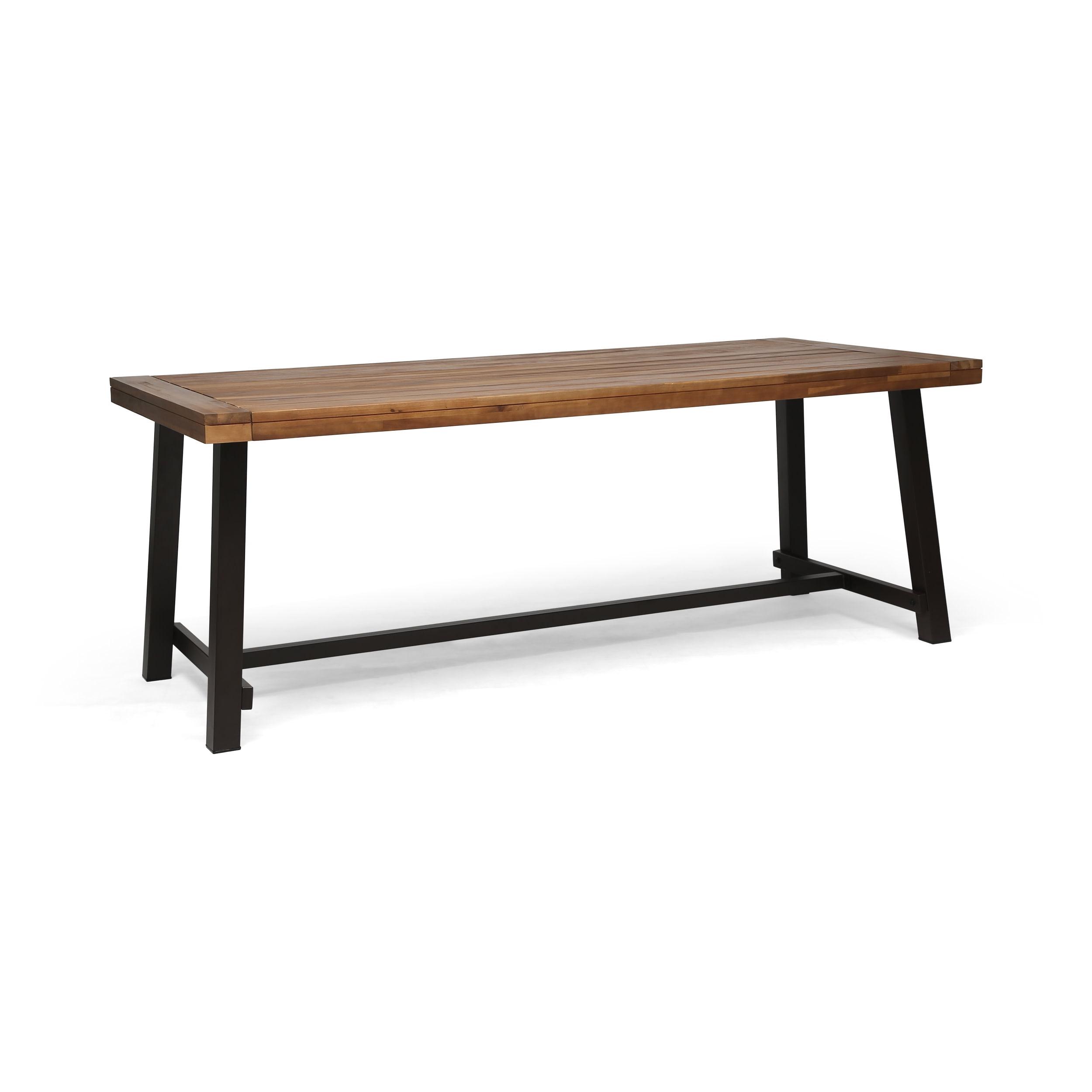 Teak & Rustic Metal Rectangular Outdoor Dining Table for Eight