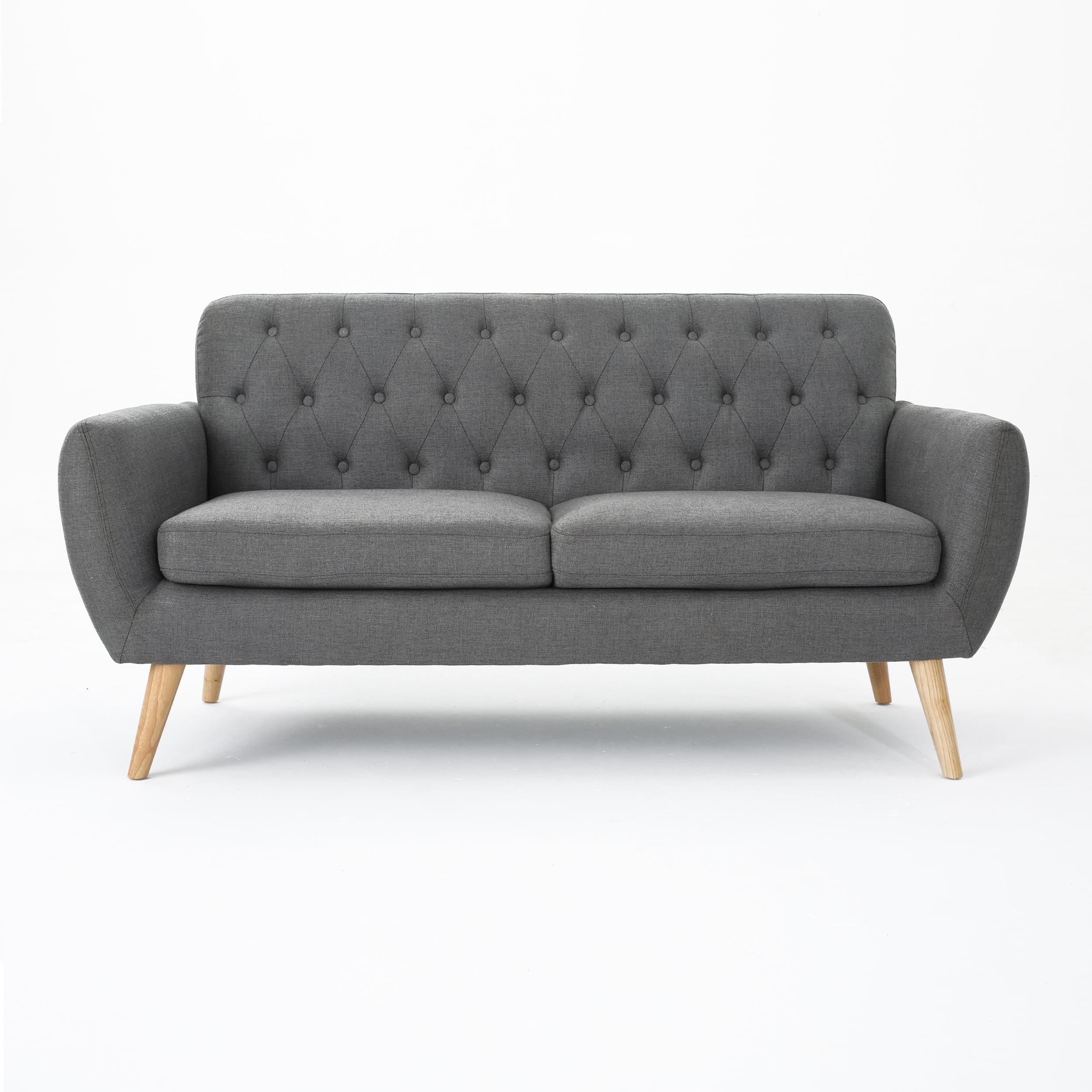 Bernice Petite Mid Century Modern Tufted Sofa Dark Gray - Christopher Knight Home: Comfortable Loveseat, Space-Saving Design