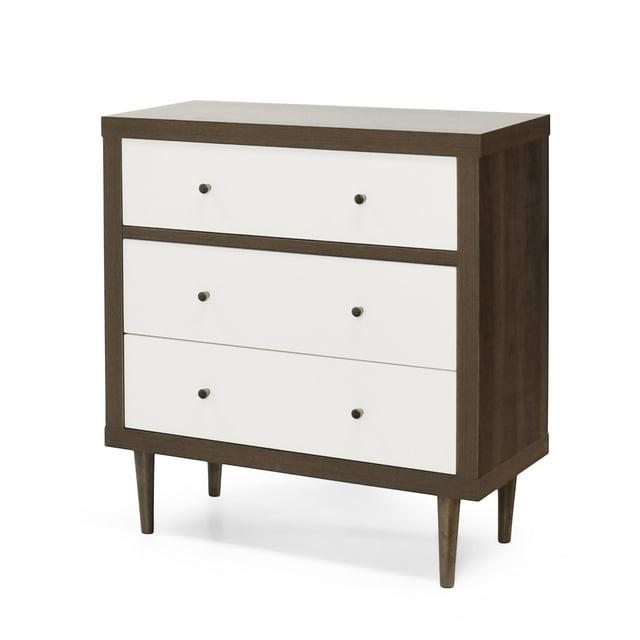 Christopher Knight Home Nystrom Mid-Century Modern 3 Drawer Chest Walnut/White