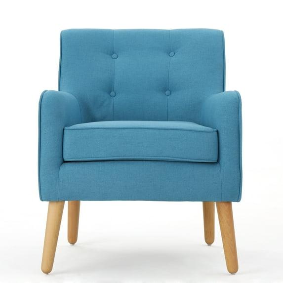 Felicity Mid-Century Armchair Teal: Upholstered, Tufted, Wooden Legs - Christopher Knight Home