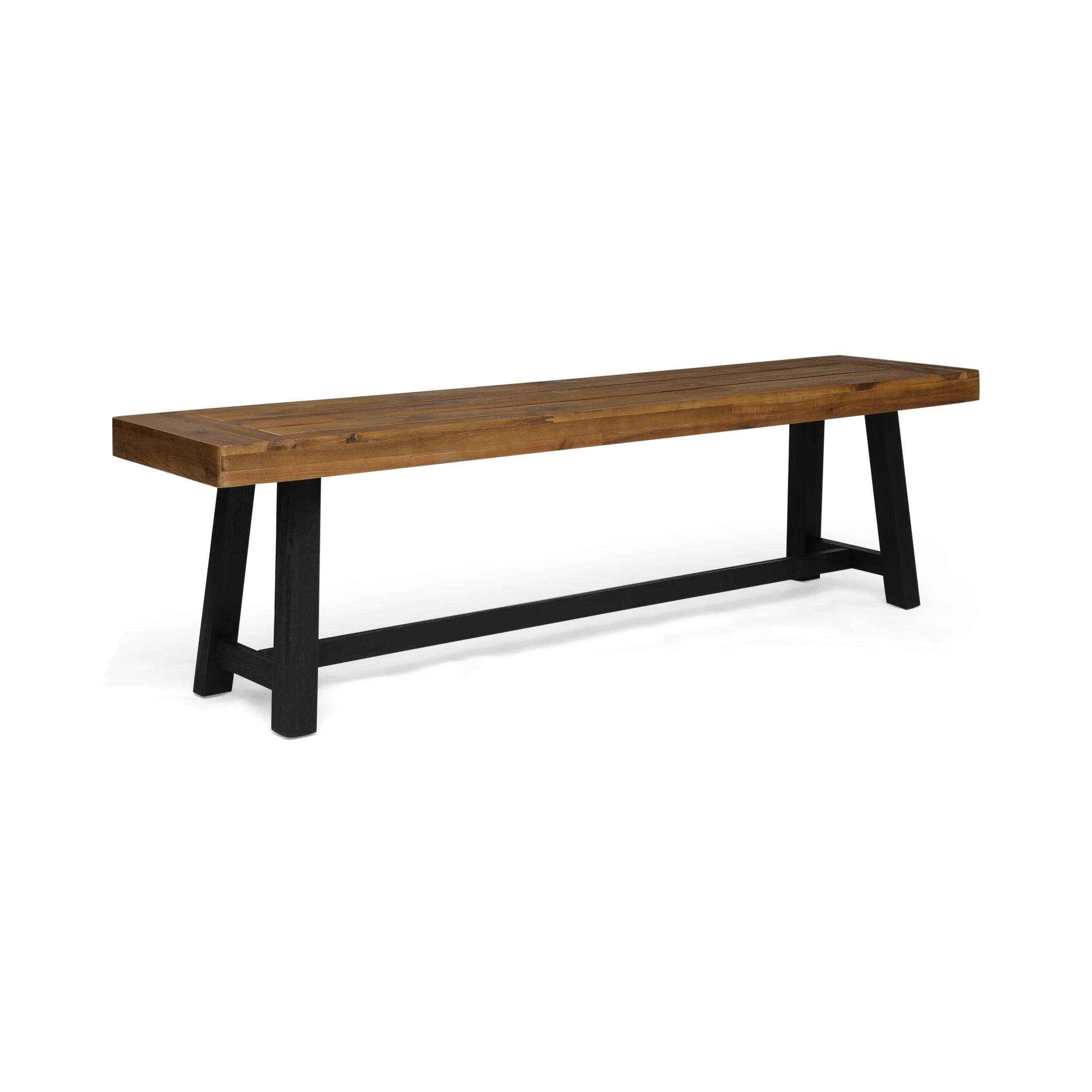 Sandblasted Teak and Black Acacia Wood Outdoor Bench