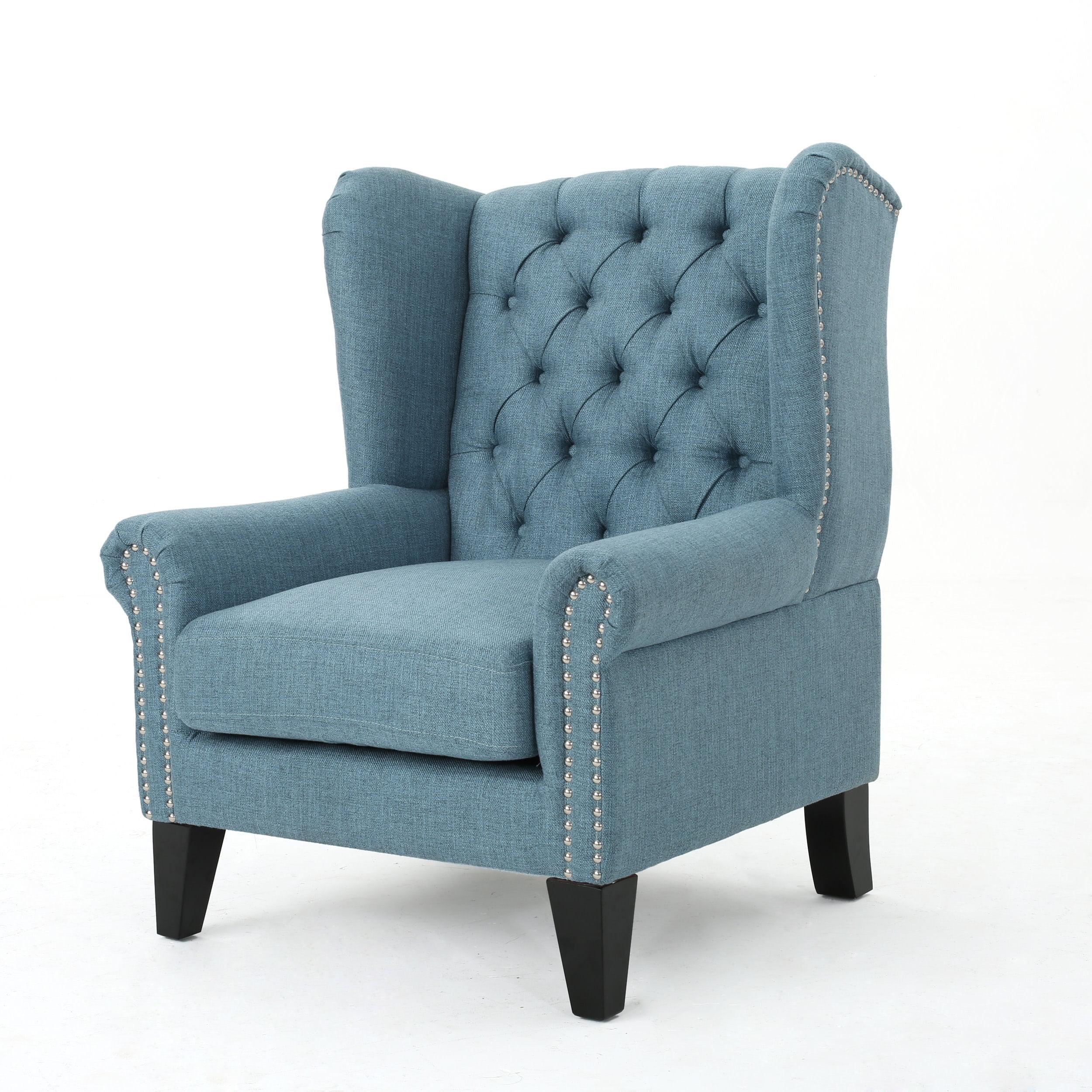Christopher Knight Home Laird Traditional Winged Accent Chair Blue: Studded, Tufted for Living Room
