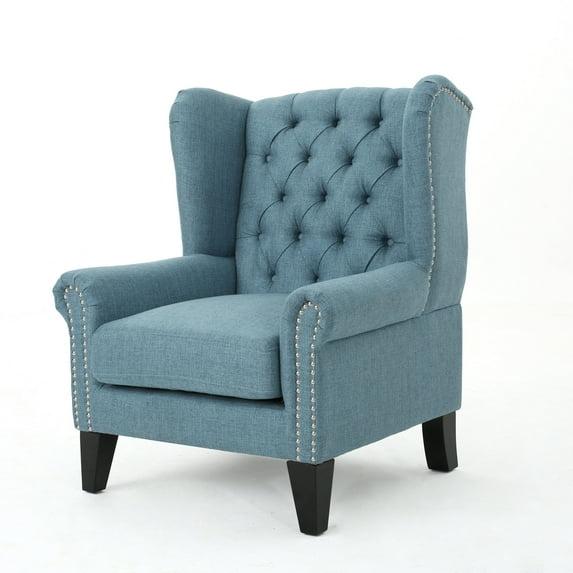 Christopher Knight Home Laird Traditional Winged Accent Chair Blue: Studded, Tufted for Living Room