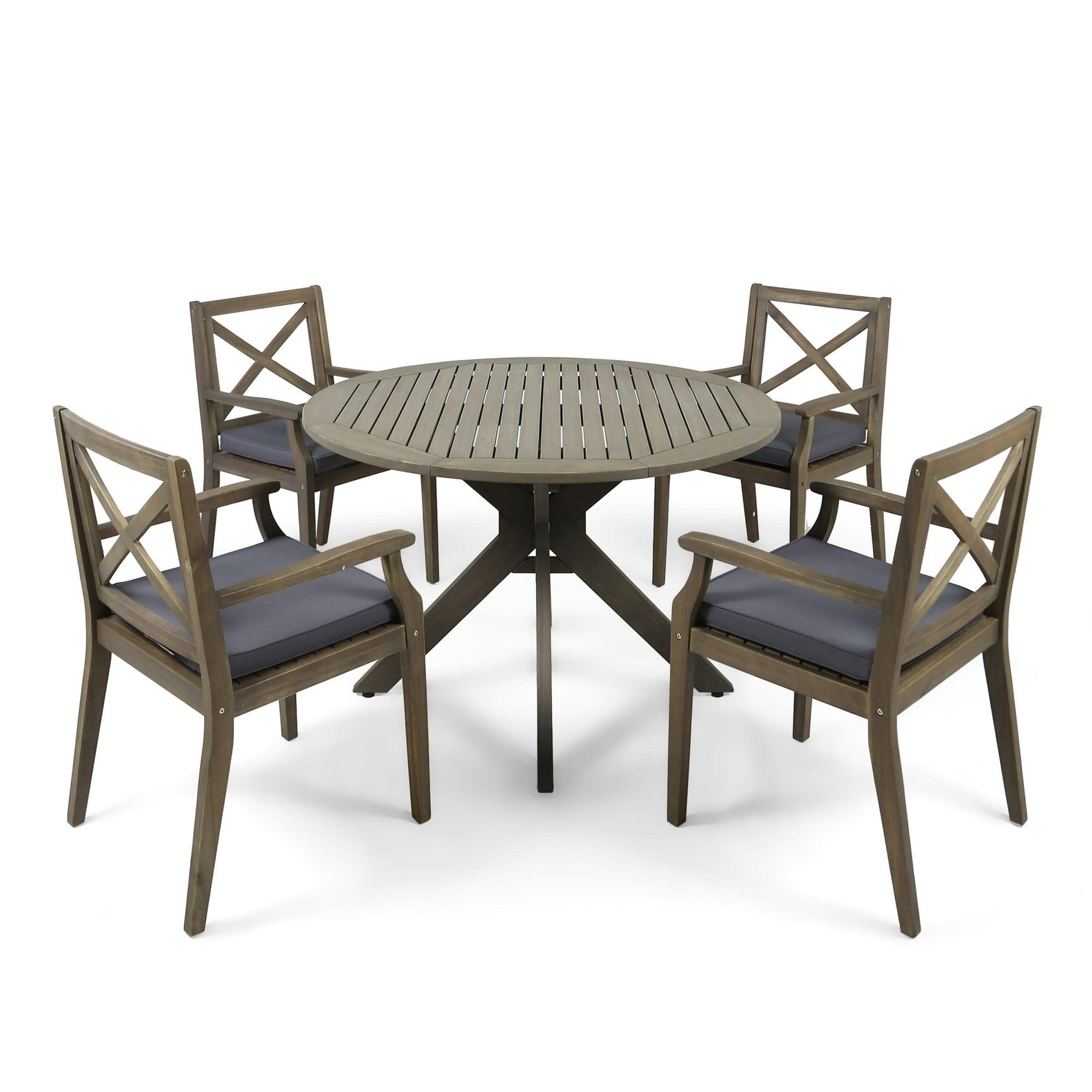 Christopher Knight Home Llano Outdoor Acacia Wood 5 Piece Dining Set with Water Resistant Cushion, Dark Gray/Gray