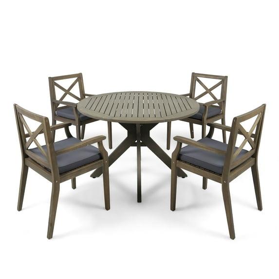 Christopher Knight Home Llano Outdoor Acacia Wood 5 Piece Dining Set with Water Resistant Cushion, Dark Gray/Gray
