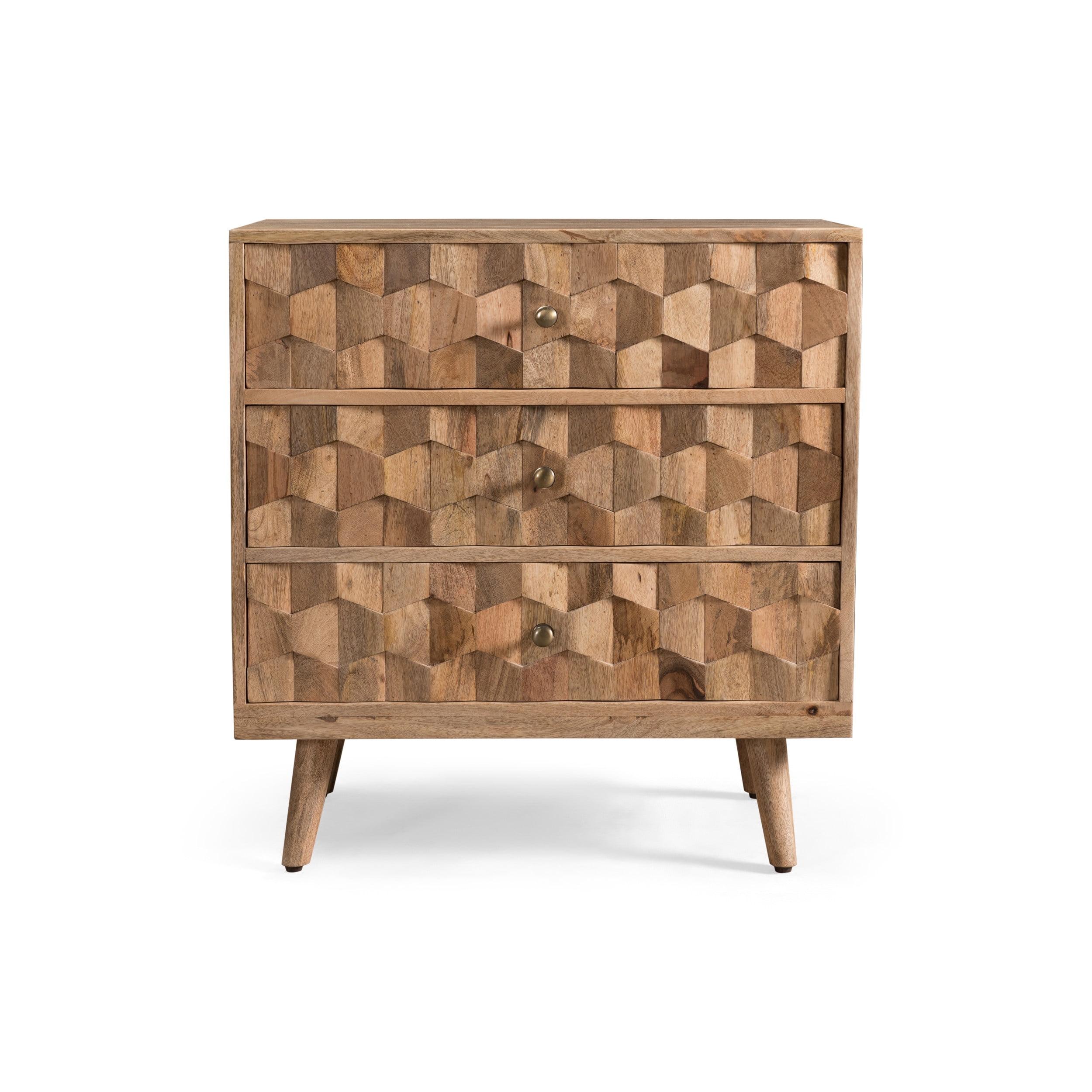 Poppy Mid-Century Mango Wood 3-Drawer Chest with 3D Weave