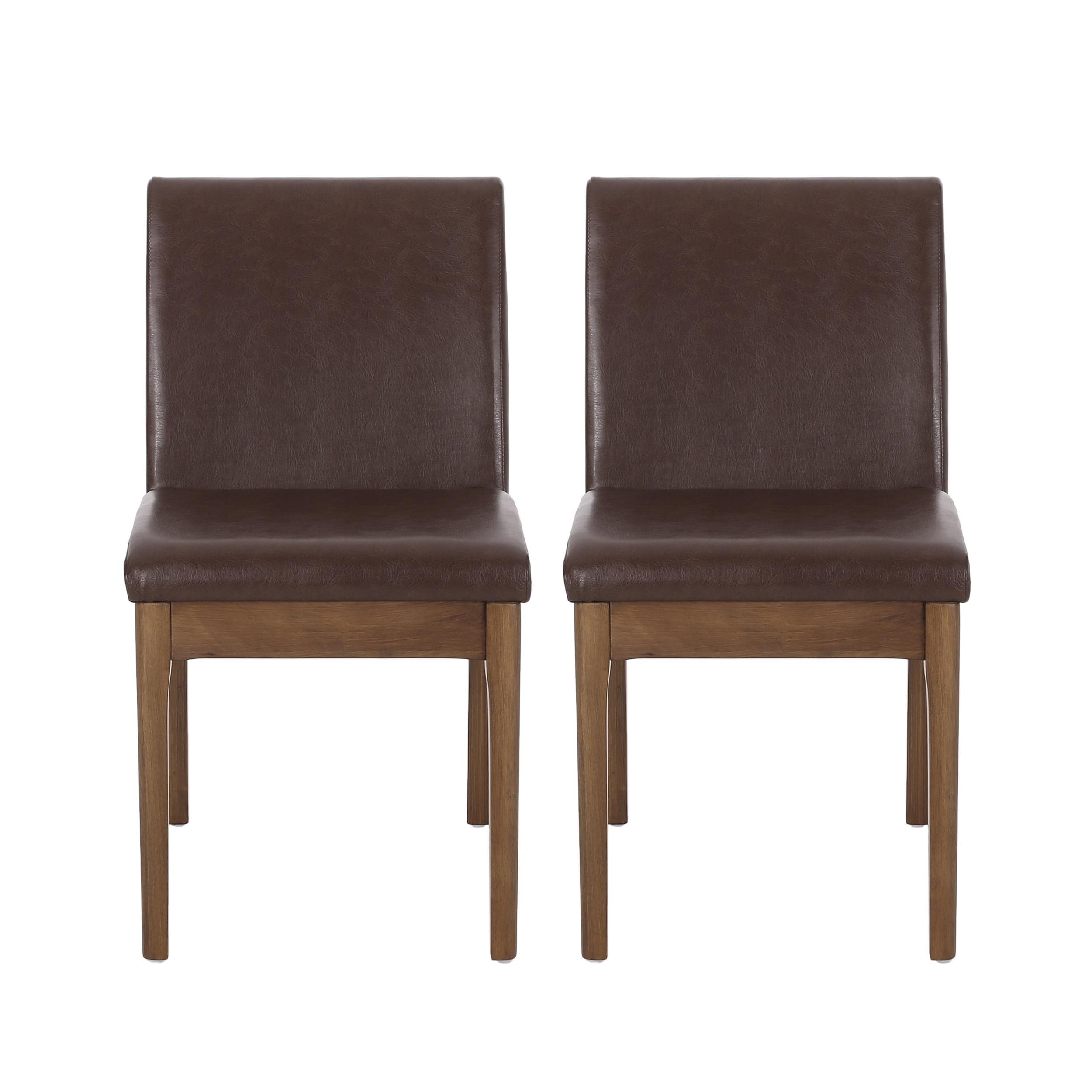 GDFStudio Hampton Mid Century Modern Faux Leather and Rubberwood Dining Chairs