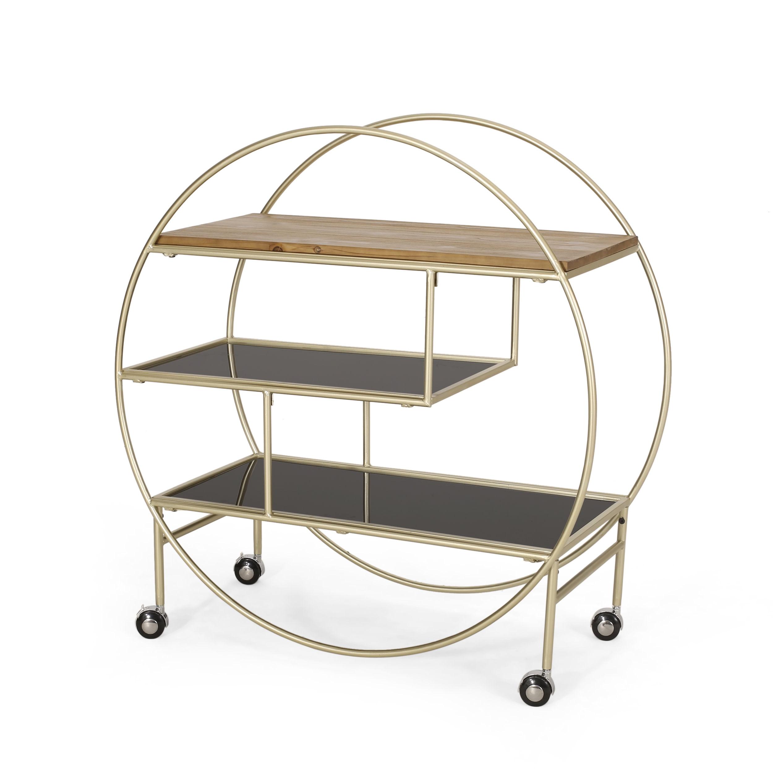 Elegant Circular Black and Gold Bookcase with Tempered Glass Shelves