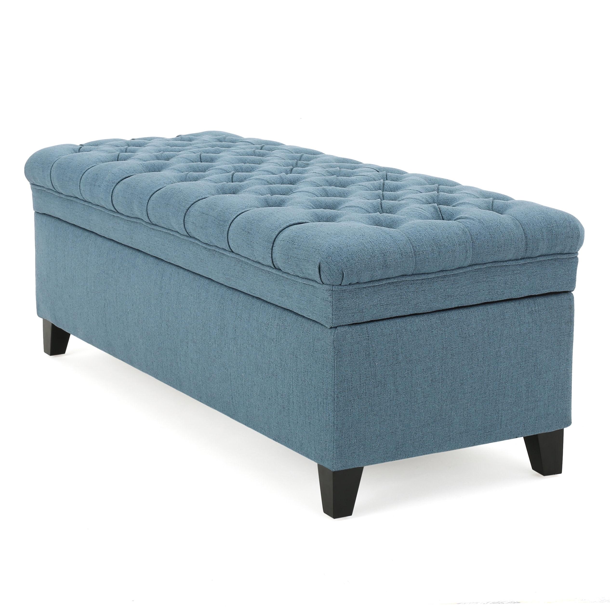Juliana Storage Ottoman Blue - Christopher Knight Home: Upholstered Rectangular Bench, 250lb Capacity