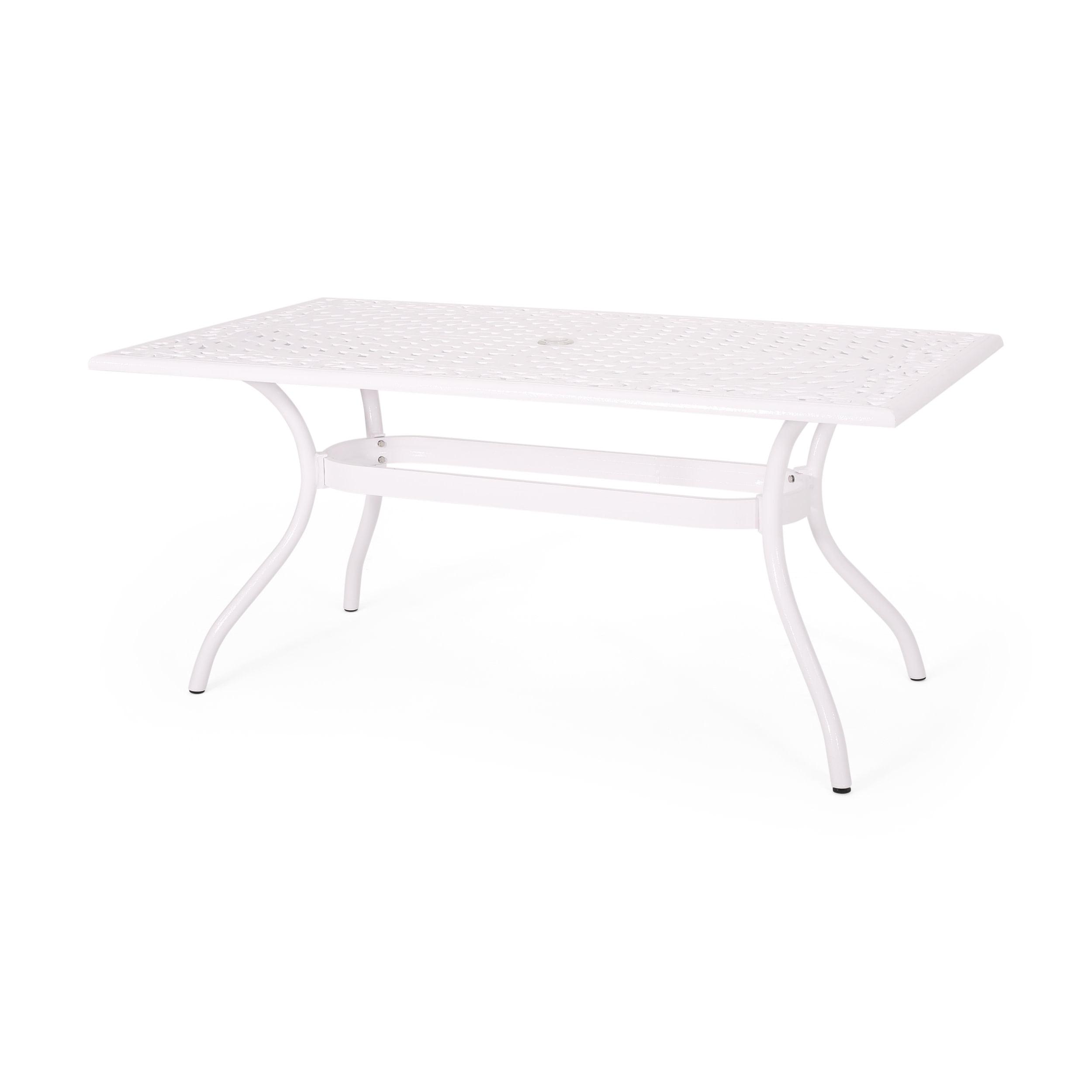 GDF Studio Honolulu Traditional Outdoor Aluminum Rectangular Dining Table, White