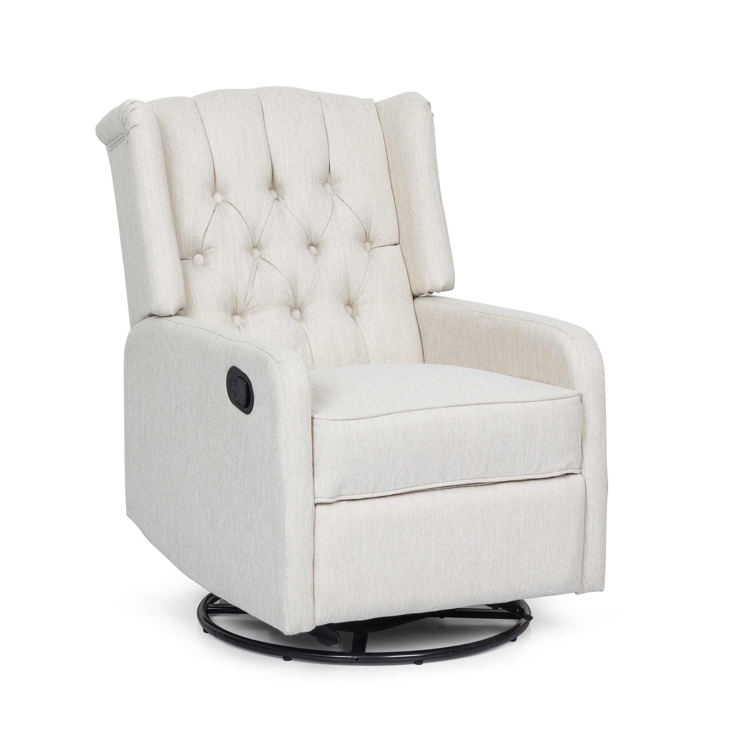 GDF Studio Houck Contemporary Tufted Wingback Swivel Fabric Recliner, Beige