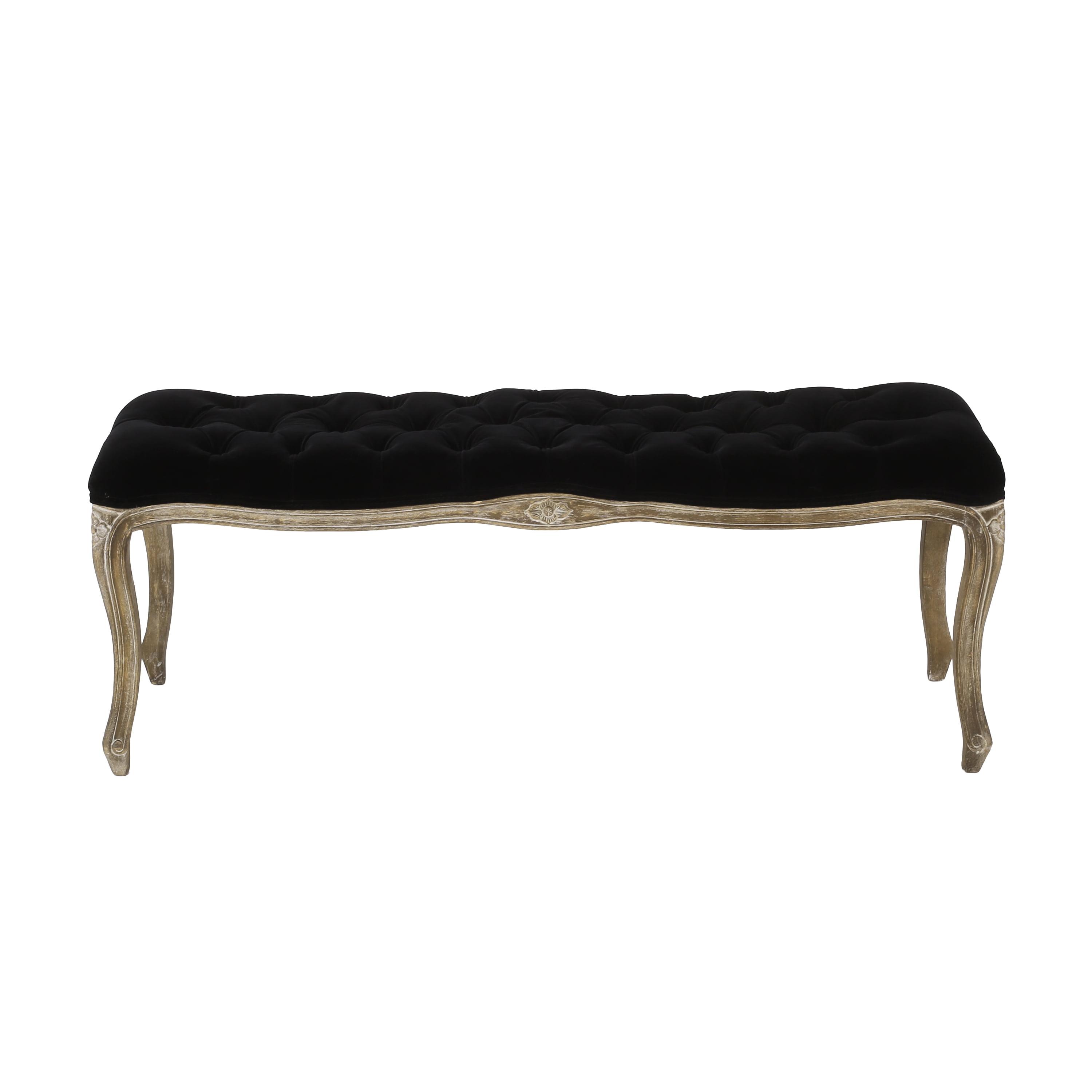 Tufted Black Velvet Bench - Christopher Knight Home: Rubberwood Frame, Cushioned, for Living Room & Bedroom