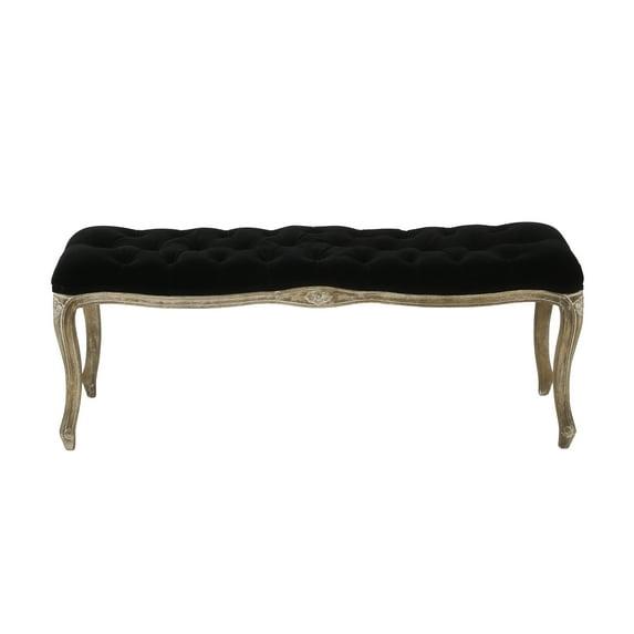 Tufted Black Velvet Bench - Christopher Knight Home: Rubberwood Frame, Cushioned, for Living Room & Bedroom
