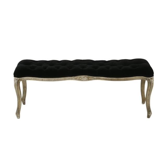 Tufted Black Velvet Bench - Christopher Knight Home: Rubberwood Frame, Cushioned, for Living Room & Bedroom
