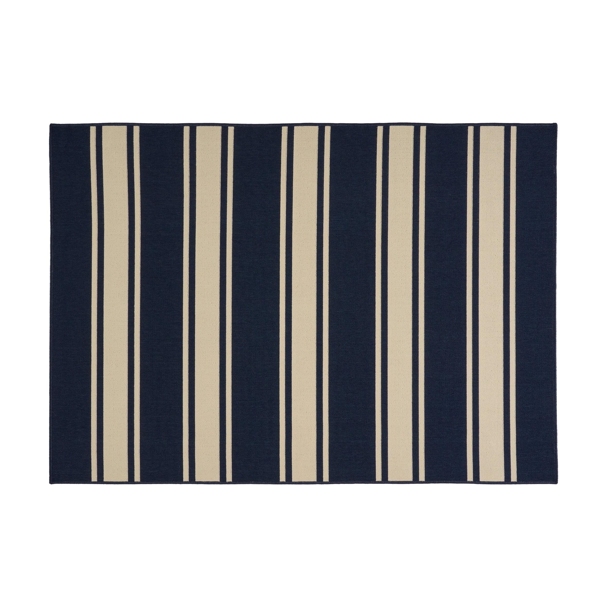 GDFStudio Coriander 5'3" x 7' Outdoor Striped Area Rug, Navy/Ivory
